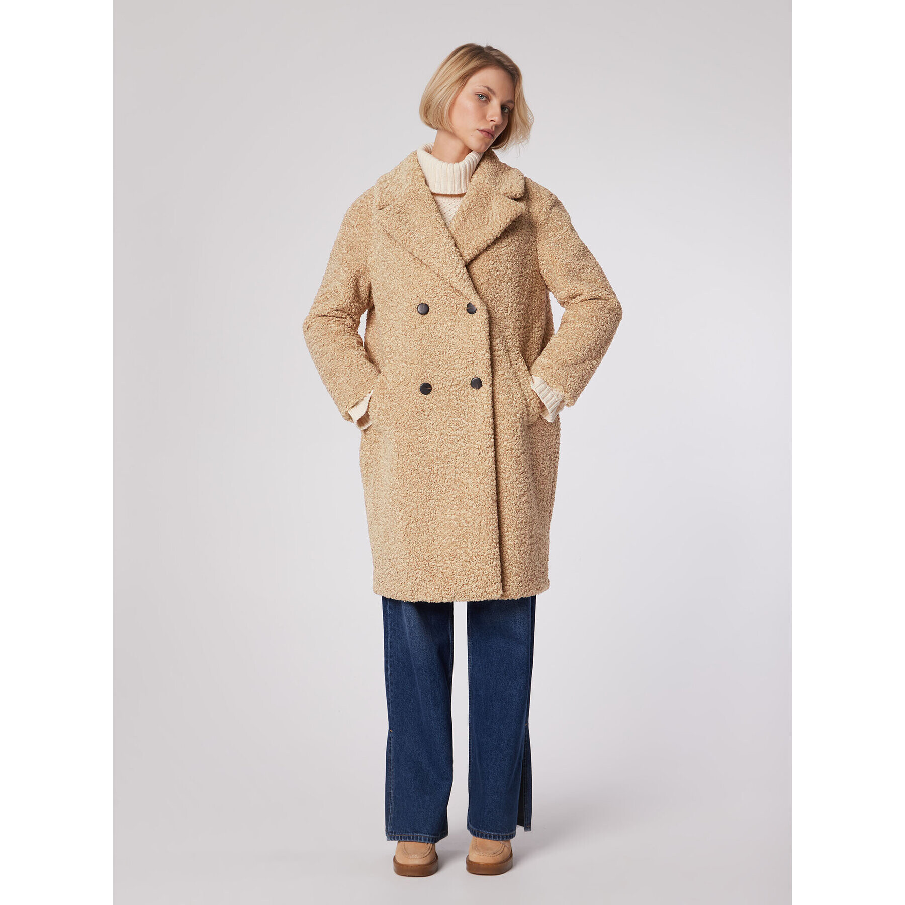 Simple Кожено палто PLD508-0 Бежов Relaxed Fit - Pepit.bg
