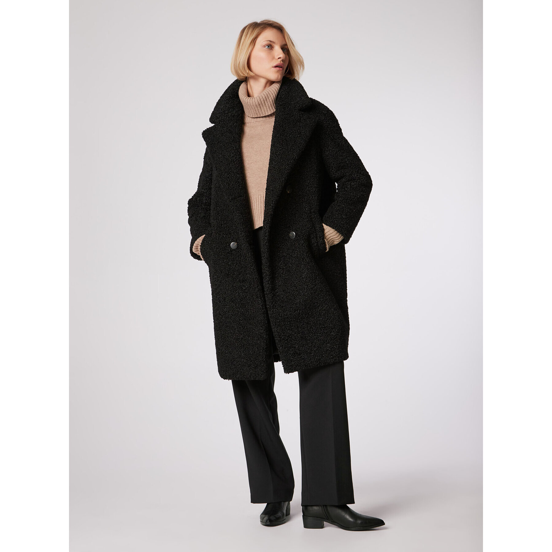 Simple Кожено палто PLD508-01 Черен Relaxed Fit - Pepit.bg