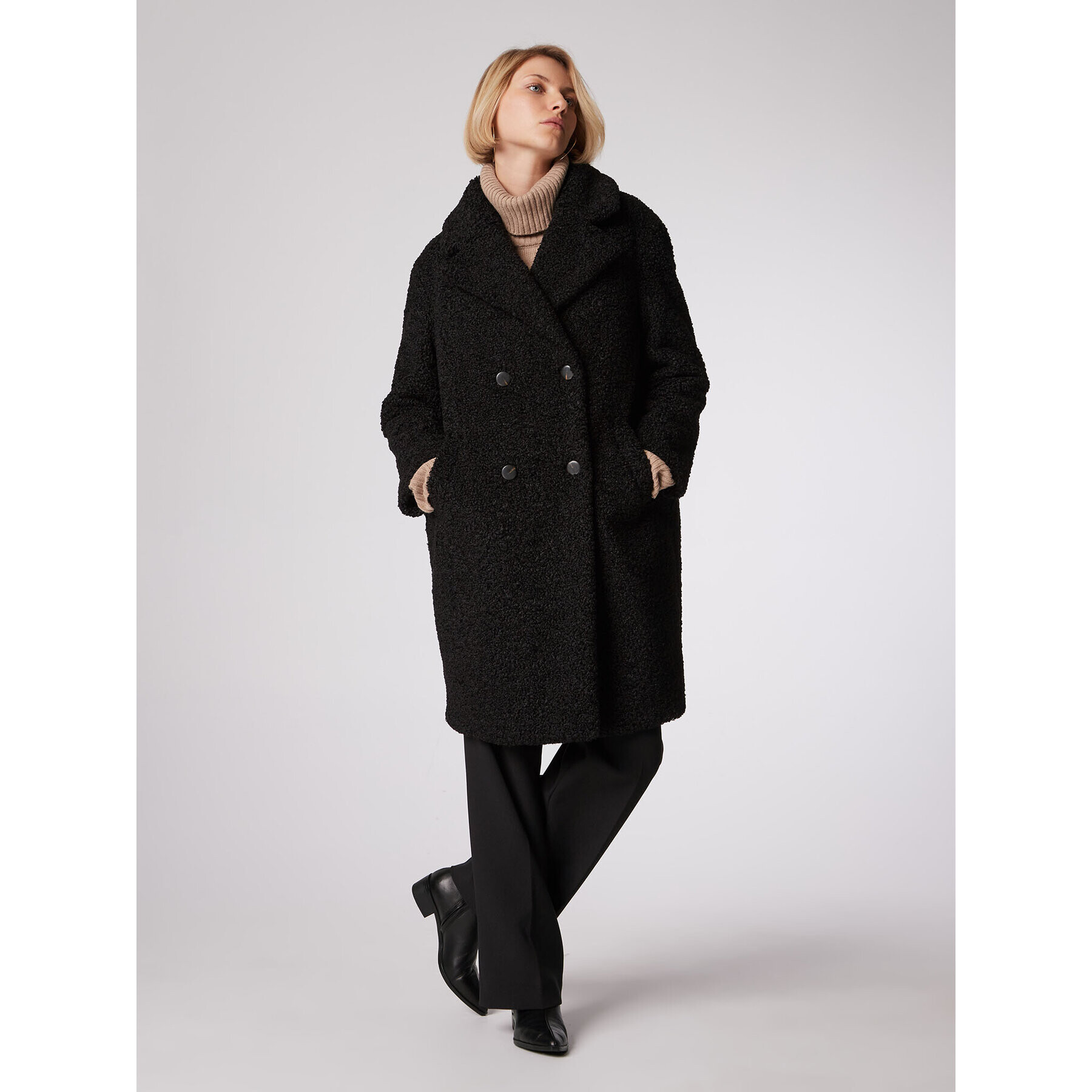 Simple Кожено палто PLD508-01 Черен Relaxed Fit - Pepit.bg