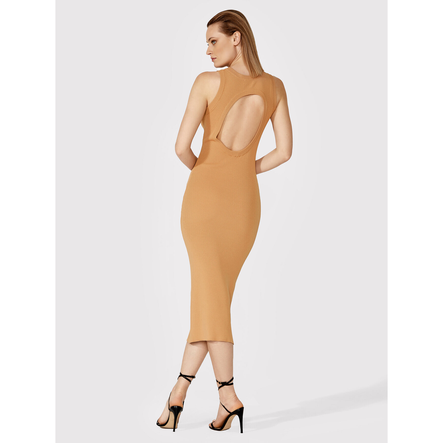 Simple Лятна рокля SUD012 Кафяв Slim Fit - Pepit.bg