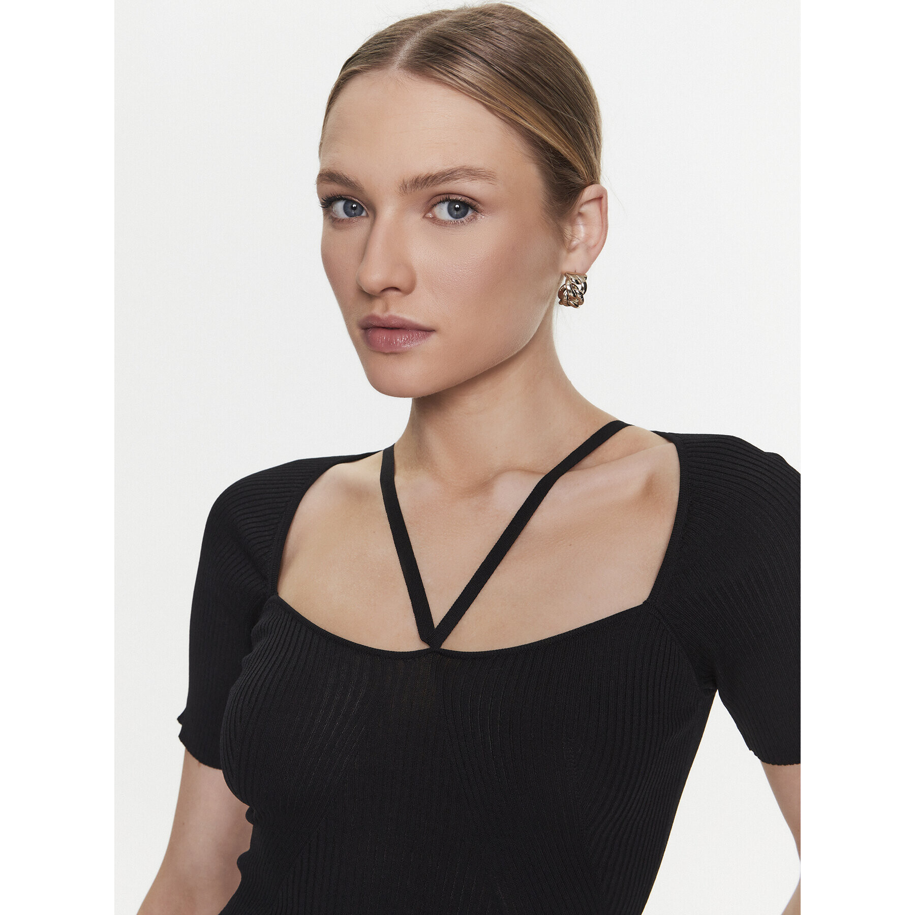 Simple Плетена рокля SUD003 Черен Slim Fit - Pepit.bg