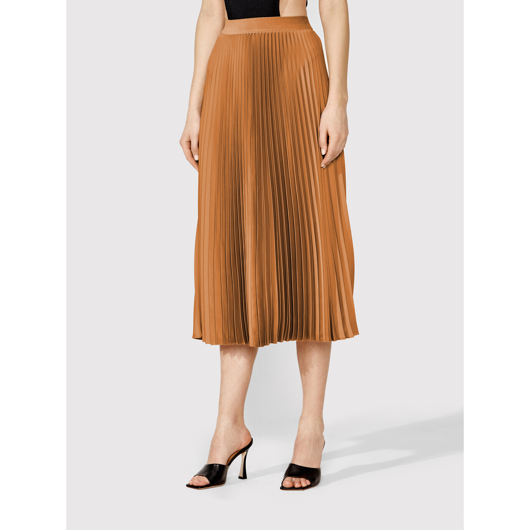 Simple Плисирана пола SDD006 Кафяв Regular Fit - Pepit.bg
