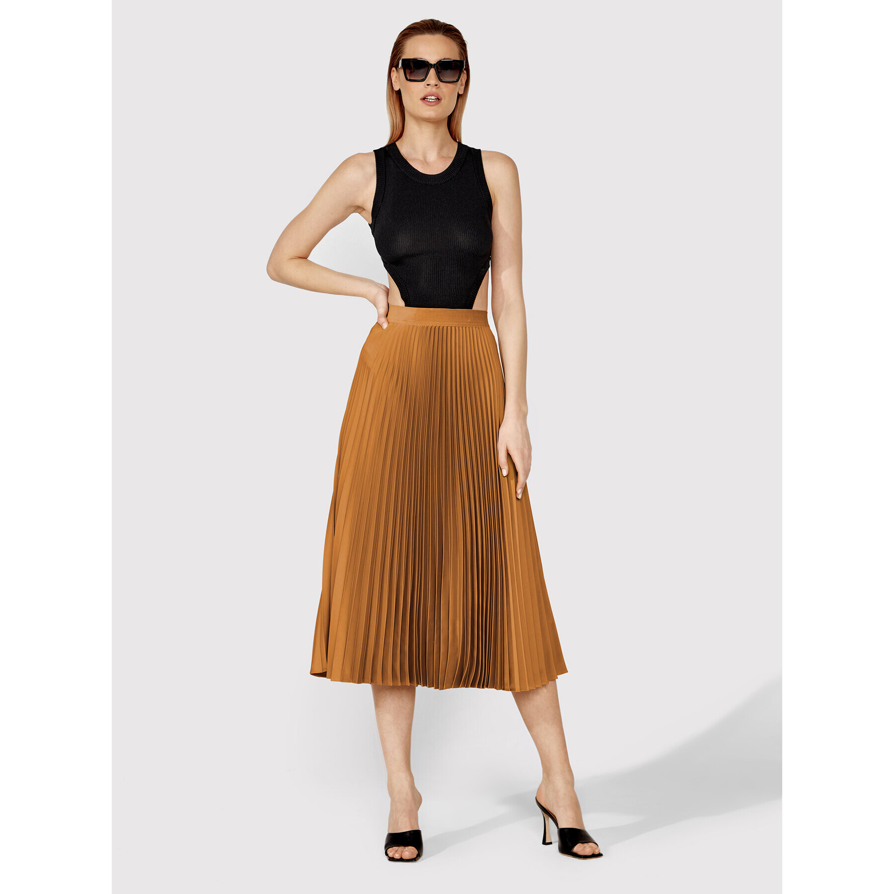 Simple Плисирана пола SDD006 Кафяв Regular Fit - Pepit.bg