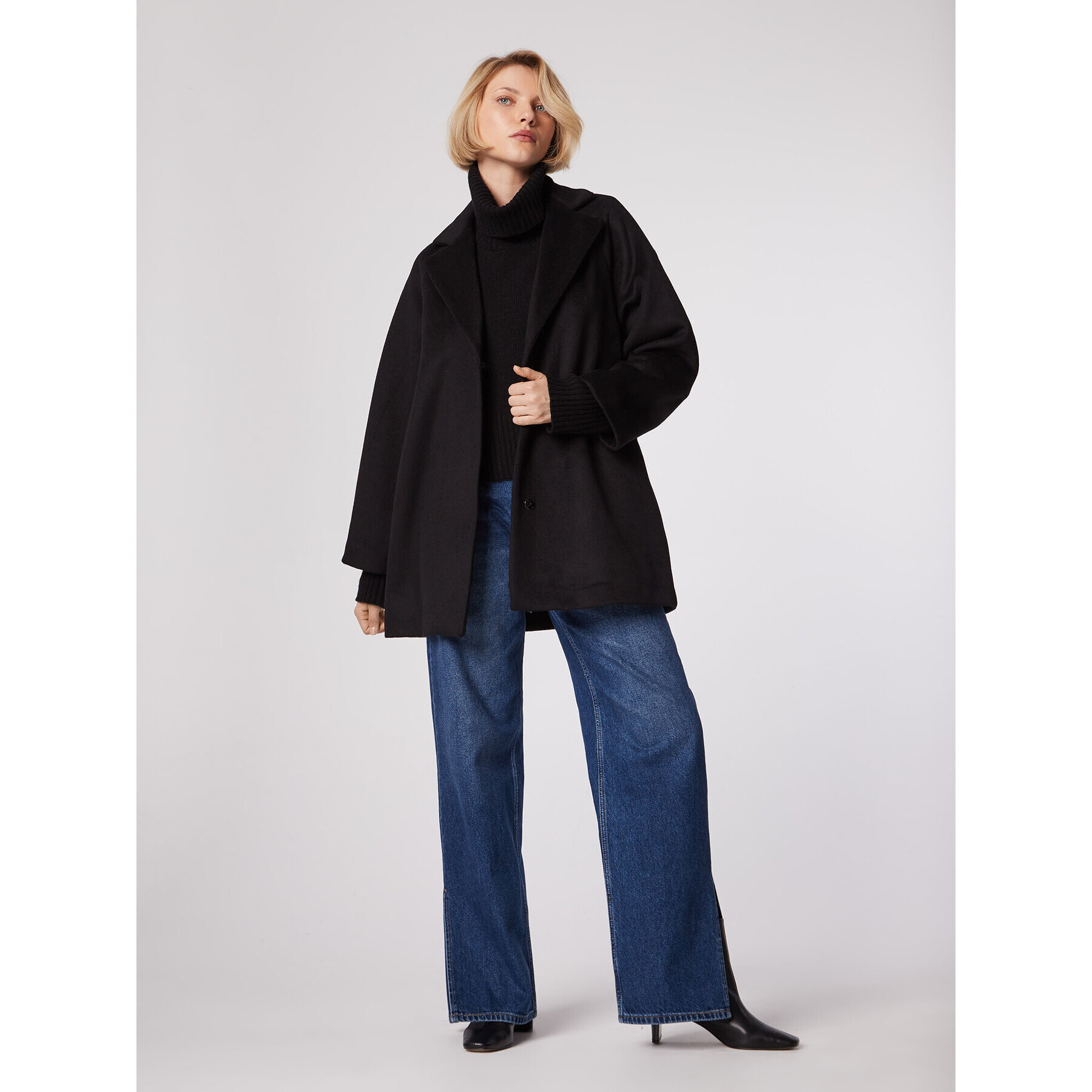 Simple Преходно палто PLD510-03 Черен Relaxed Fit - Pepit.bg