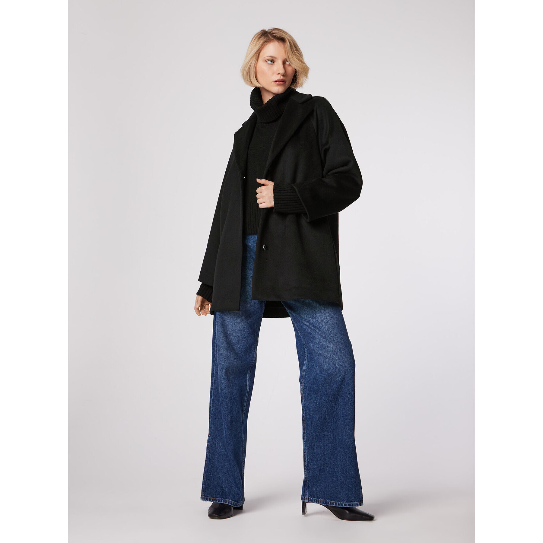 Simple Преходно палто PLD510-03 Черен Relaxed Fit - Pepit.bg