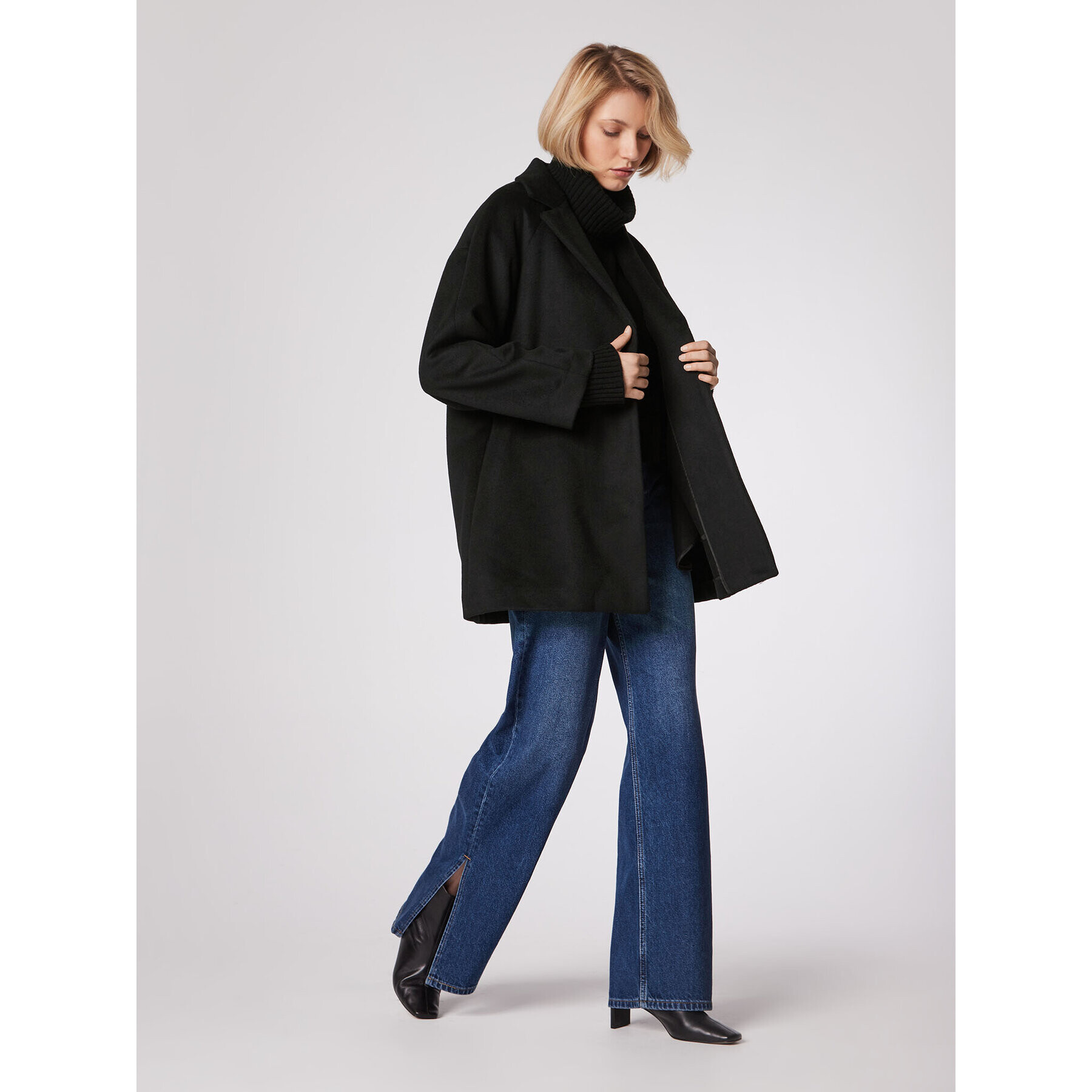 Simple Преходно палто PLD510-03 Черен Relaxed Fit - Pepit.bg