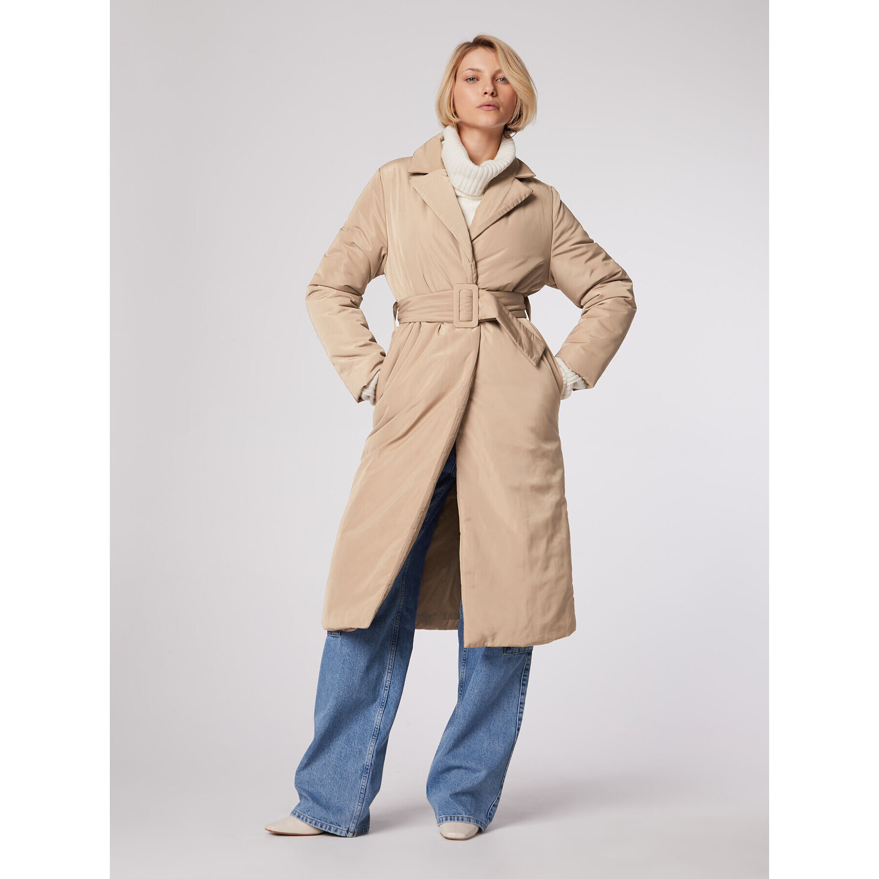 Simple Пухено яке PLD515-02 Бежов Slim Fit - Pepit.bg