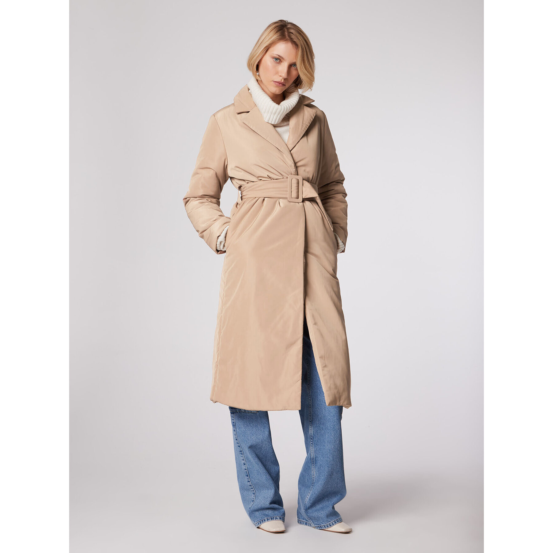 Simple Пухено яке PLD515-02 Бежов Slim Fit - Pepit.bg
