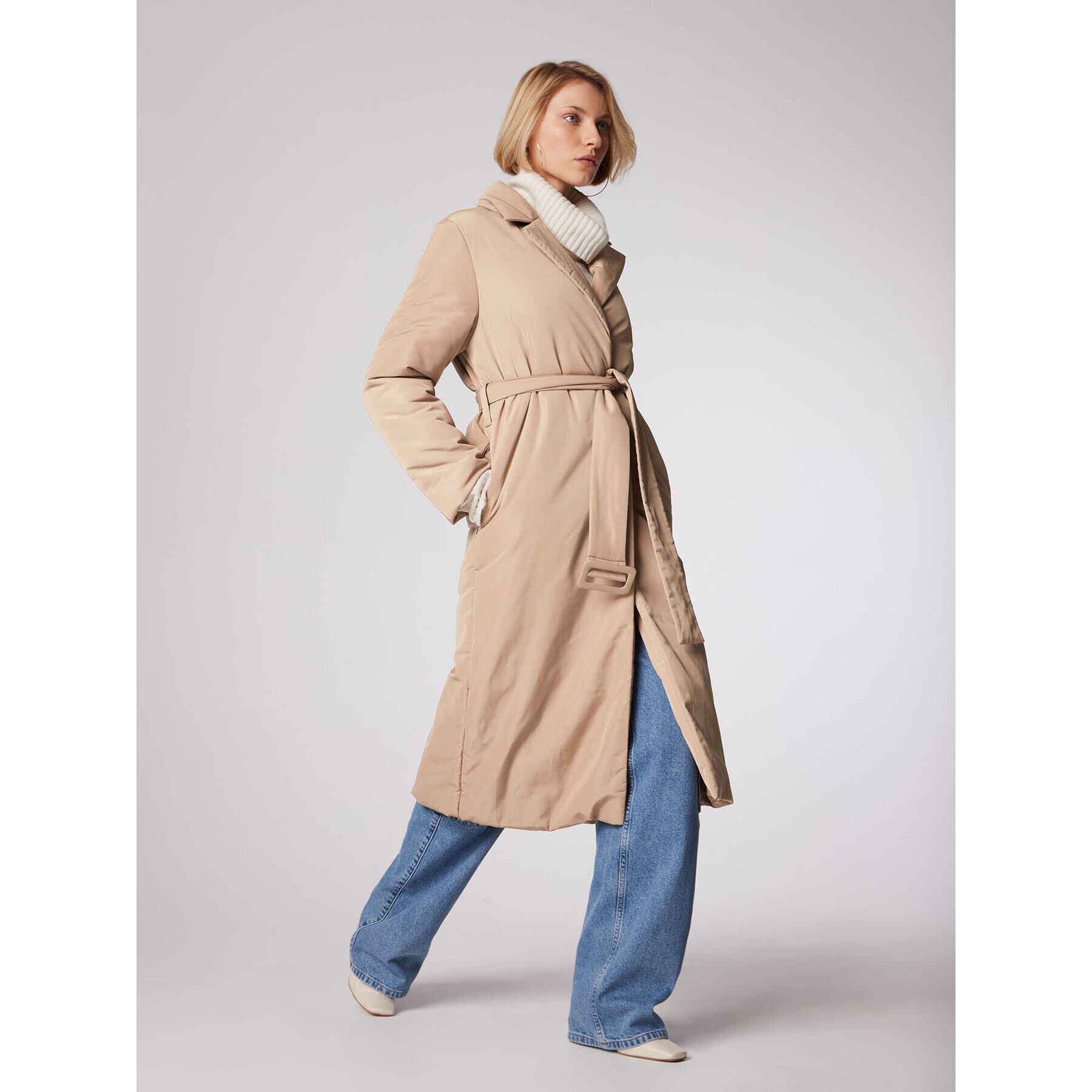 Simple Пухено яке PLD515-02 Бежов Slim Fit - Pepit.bg