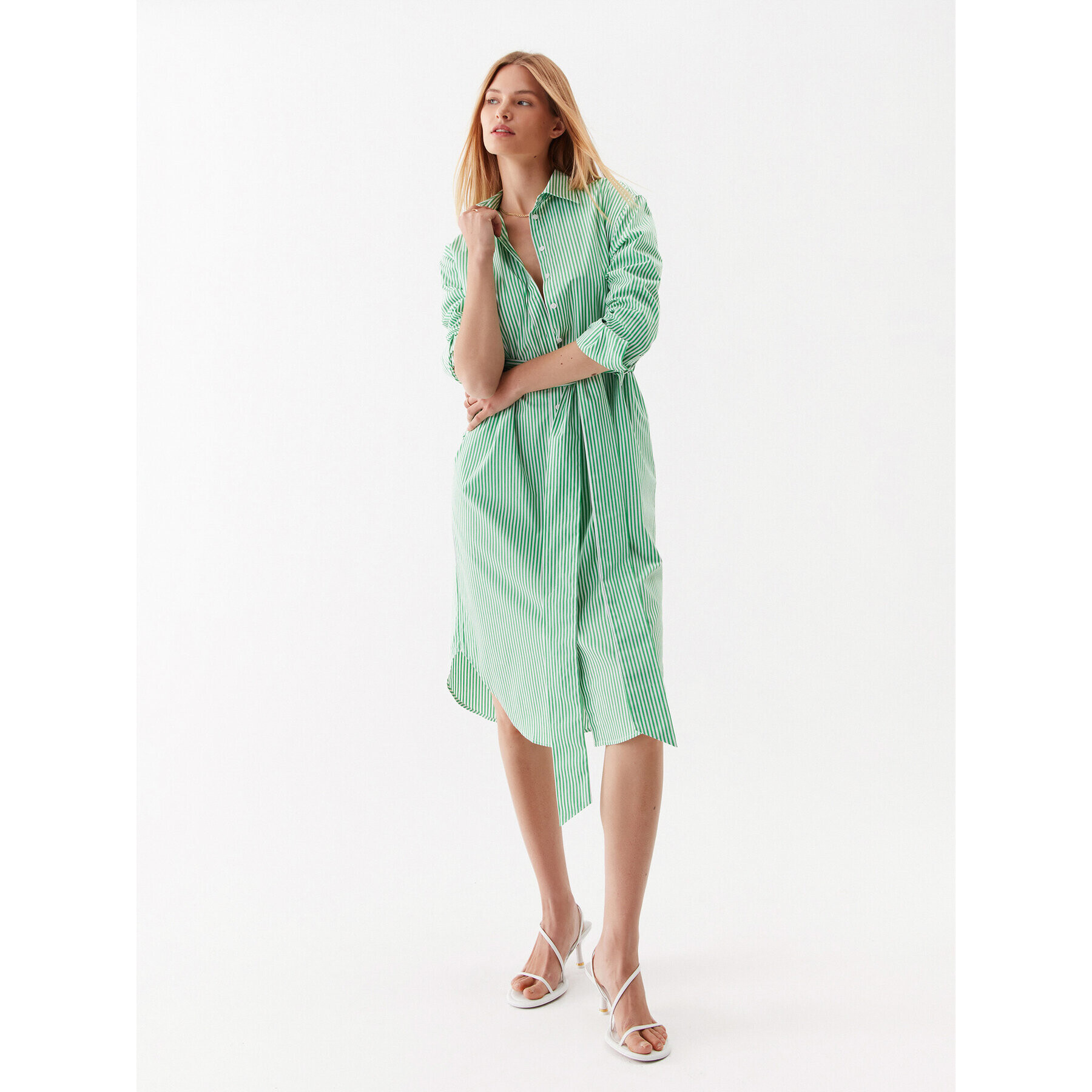 Simple Рокля тип риза SUD011 Зелен Regular Fit - Pepit.bg