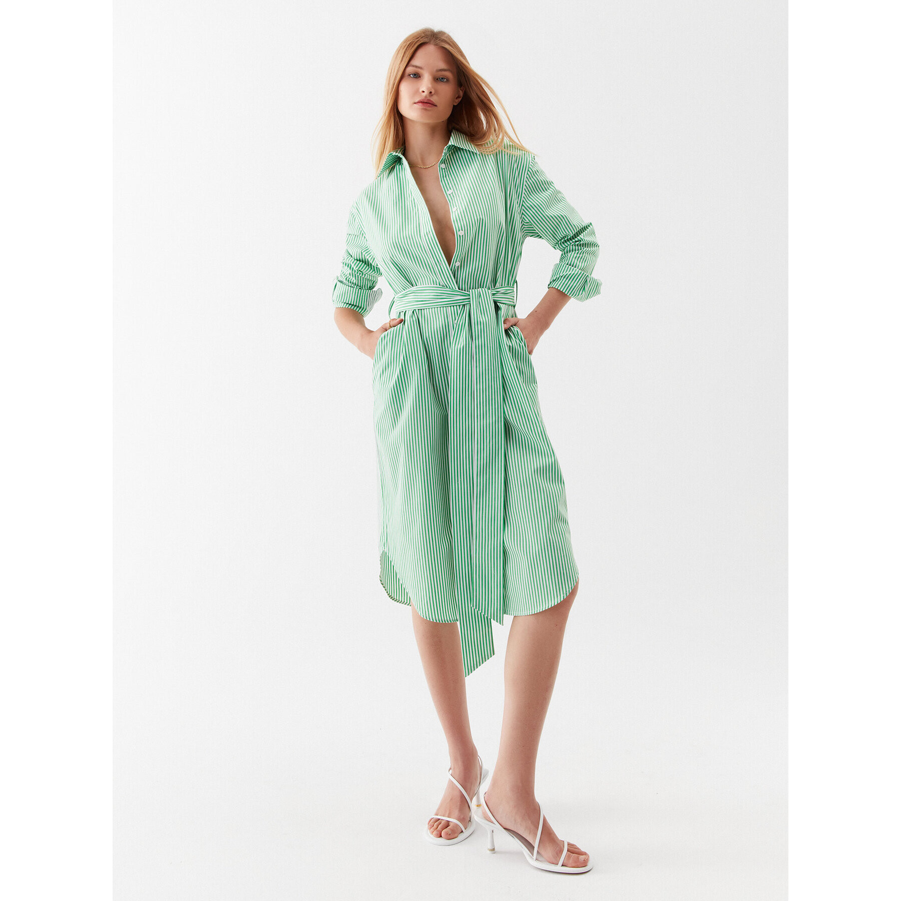 Simple Рокля тип риза SUD011 Зелен Regular Fit - Pepit.bg