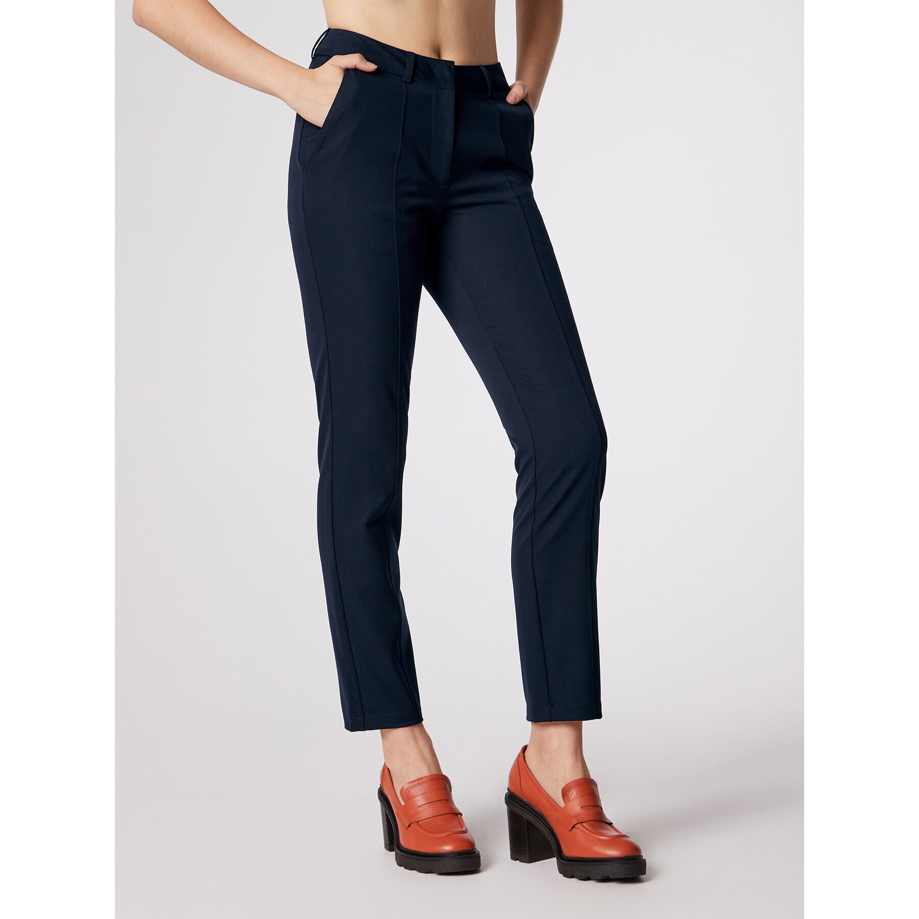 Simple Текстилни панталони SPD506-01 Тъмносин Slim Fit - Pepit.bg