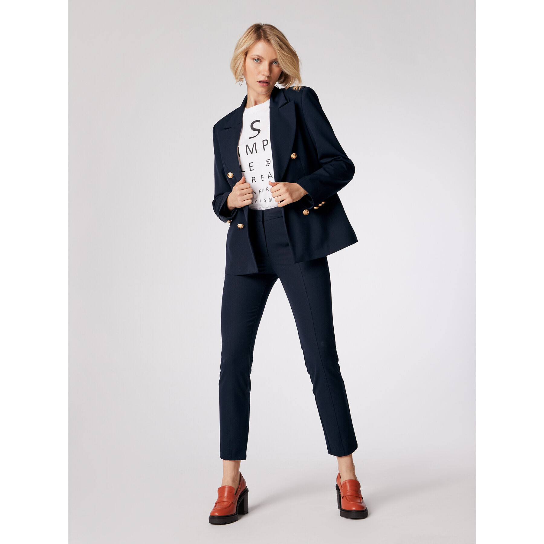 Simple Текстилни панталони SPD506-01 Тъмносин Slim Fit - Pepit.bg