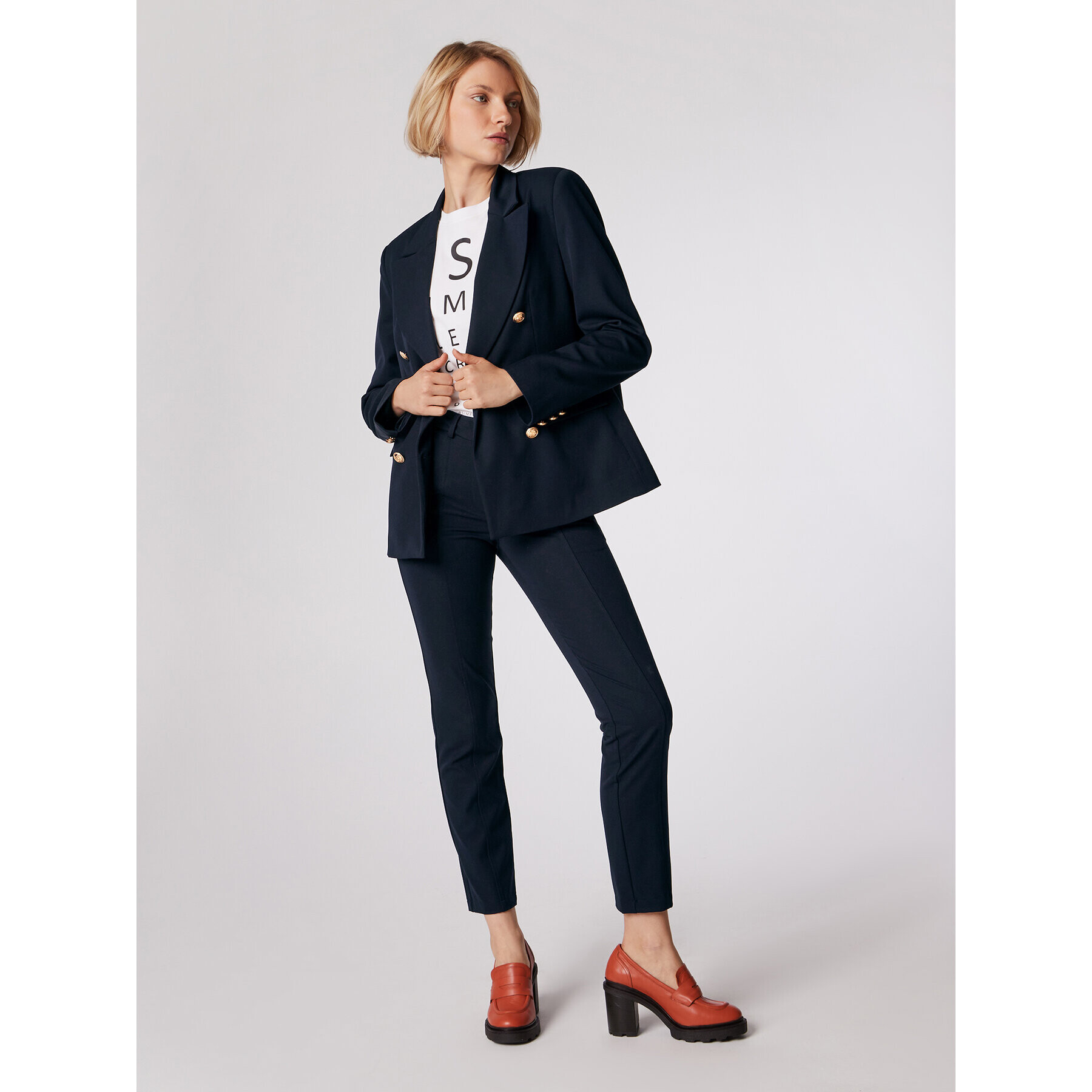 Simple Текстилни панталони SPD506-01 Тъмносин Slim Fit - Pepit.bg
