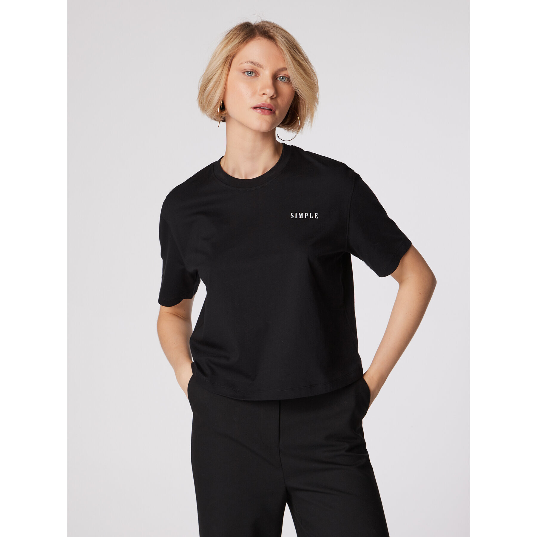 Simple Тишърт TSD551-01 Черен Relaxed Fit - Pepit.bg