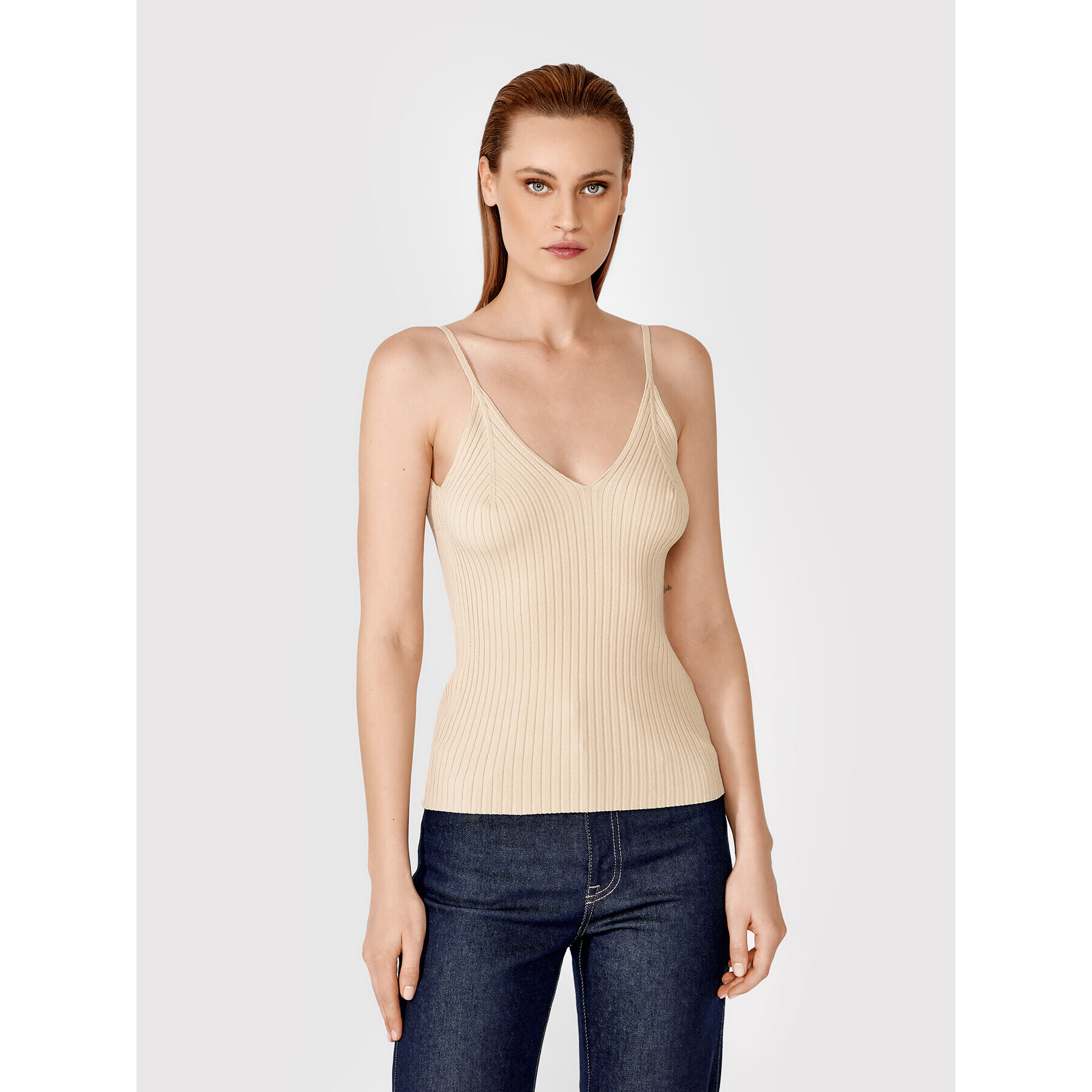 Simple топ TPD008 Бежов Slim Fit - Pepit.bg