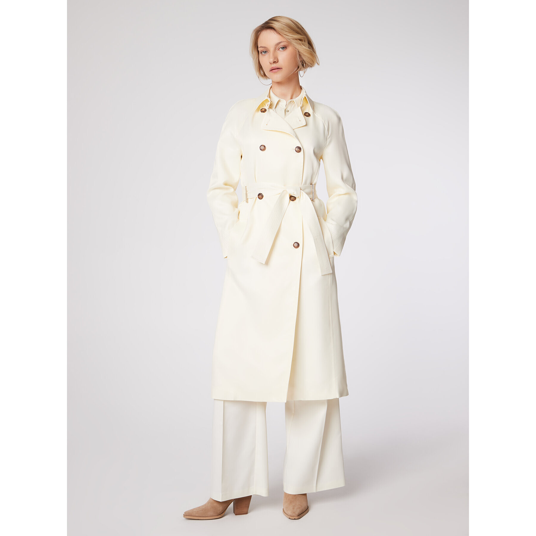 Simple Тренч PLD003 Бял Regular Fit - Pepit.bg