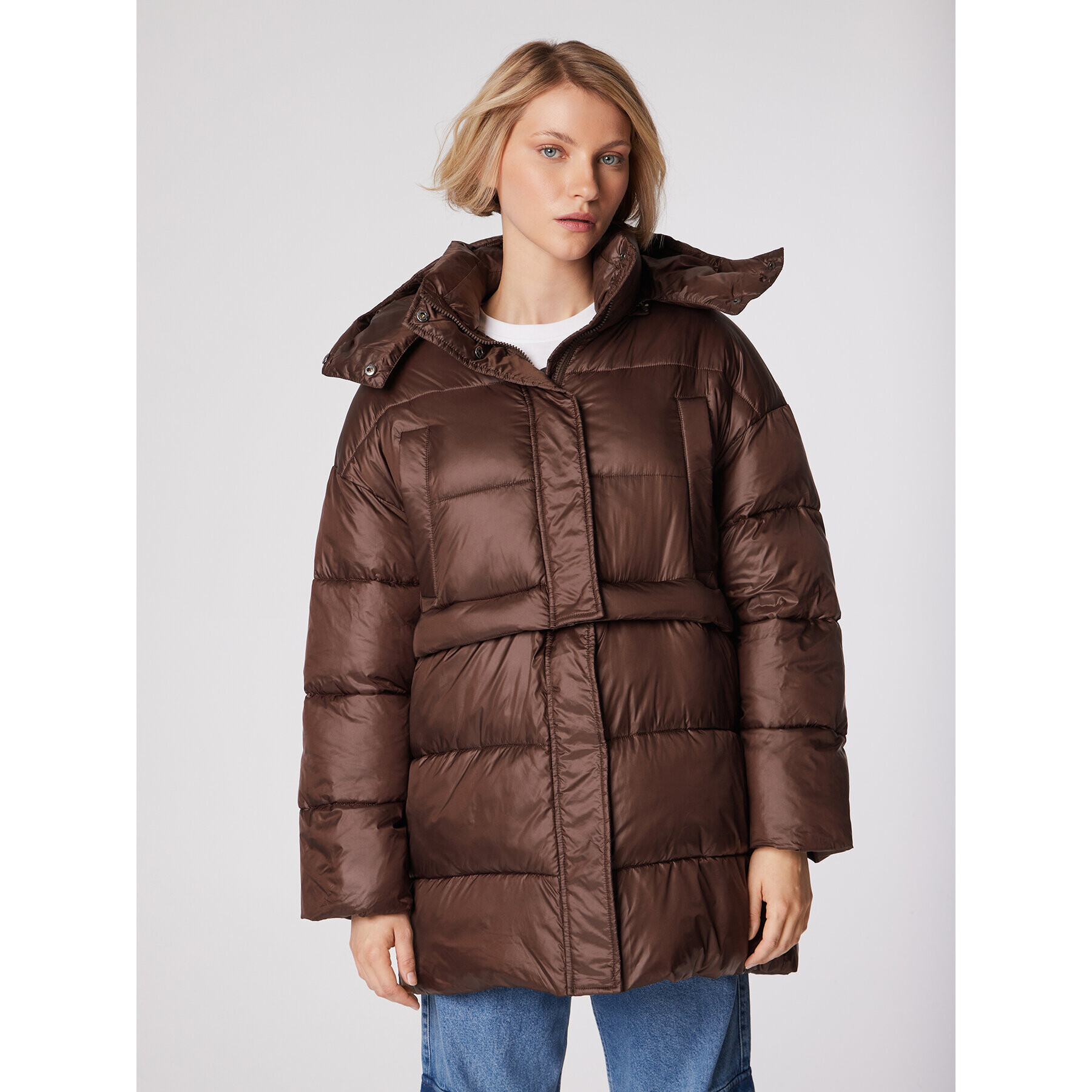 Simple Зимно яке KUD500-01 Кафяв Oversize - Pepit.bg