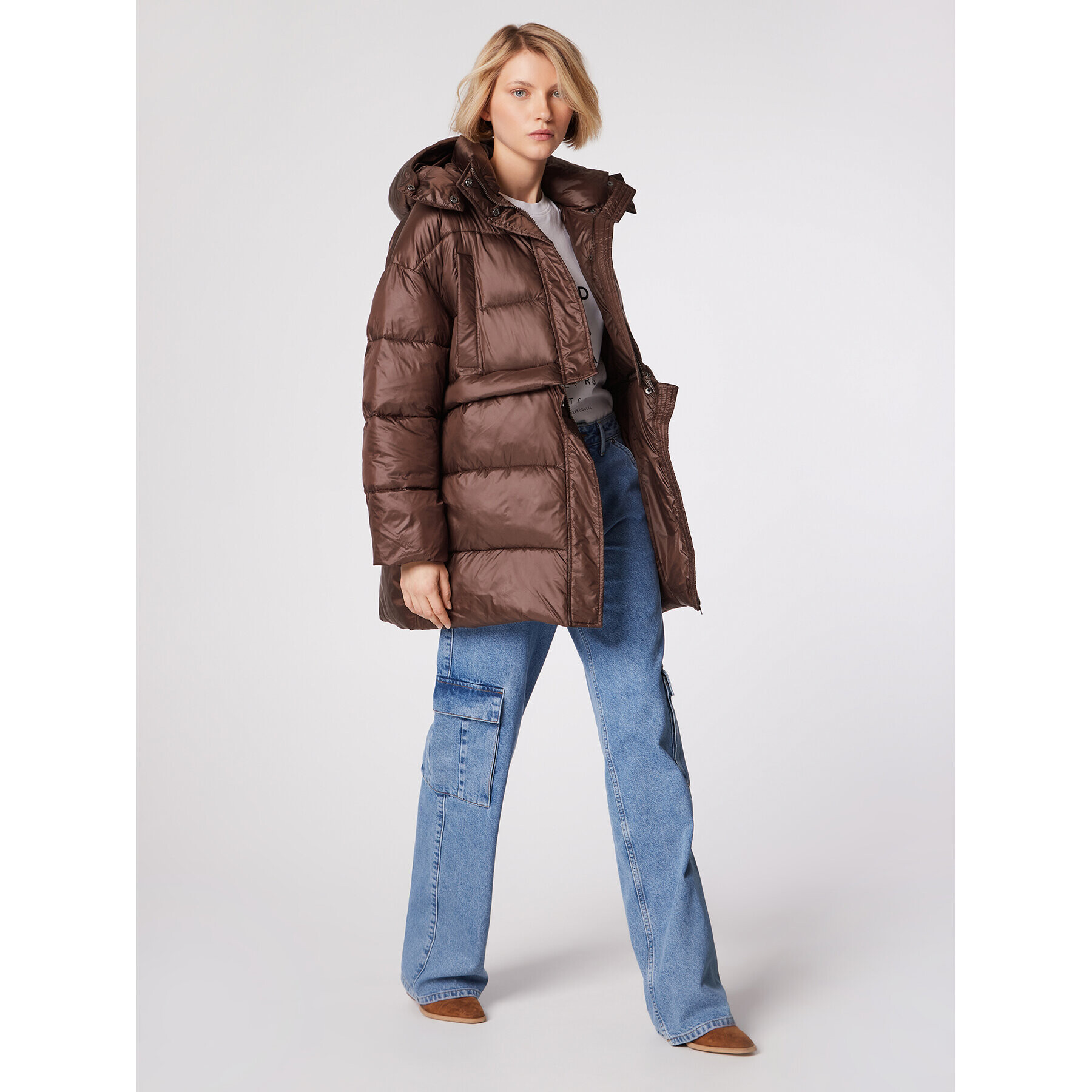 Simple Зимно яке KUD500-01 Кафяв Oversize - Pepit.bg
