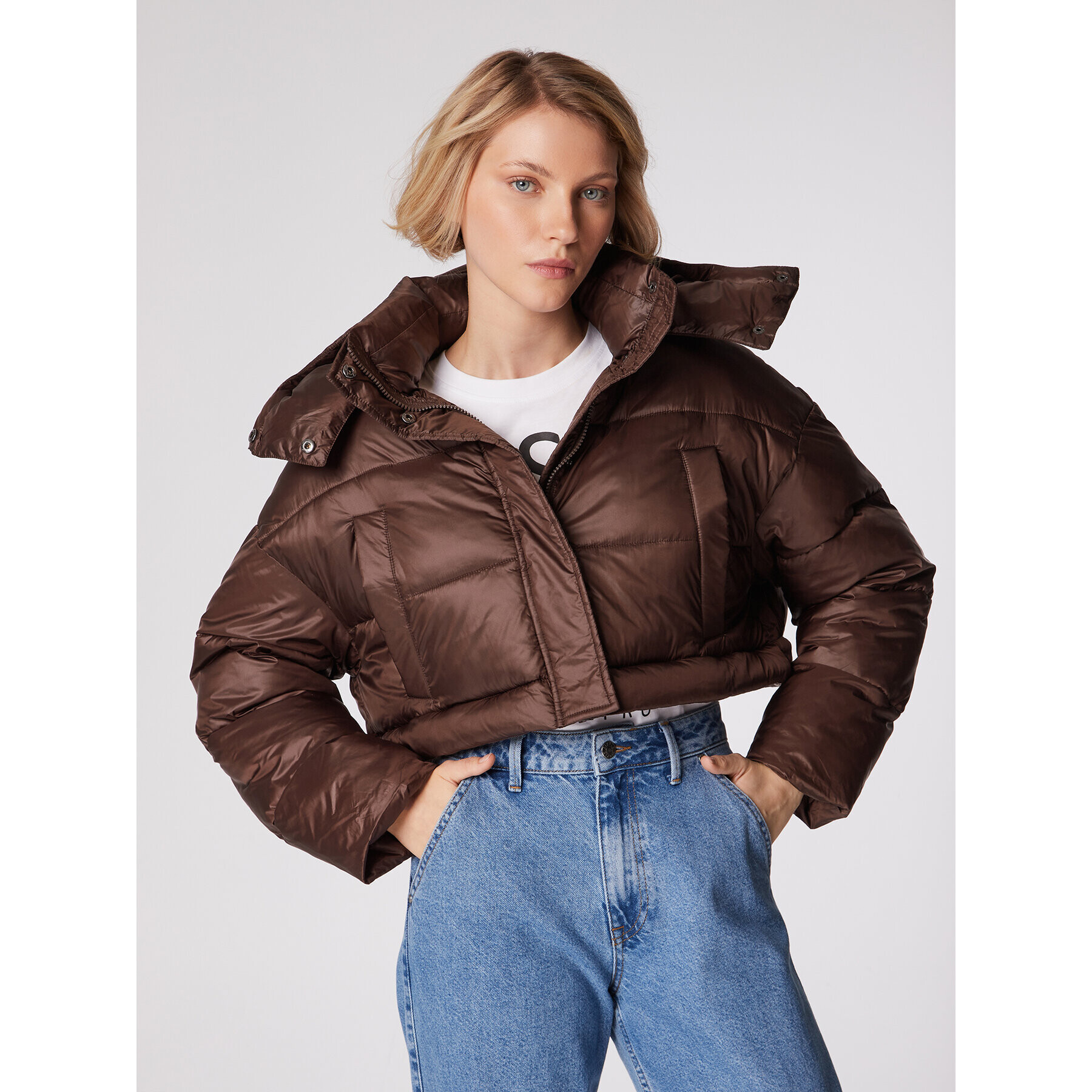 Simple Зимно яке KUD500-01 Кафяв Oversize - Pepit.bg