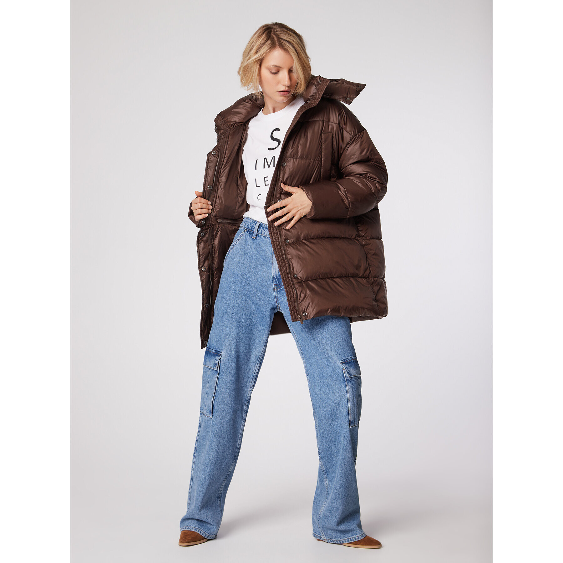 Simple Зимно яке KUD500-01 Кафяв Oversize - Pepit.bg