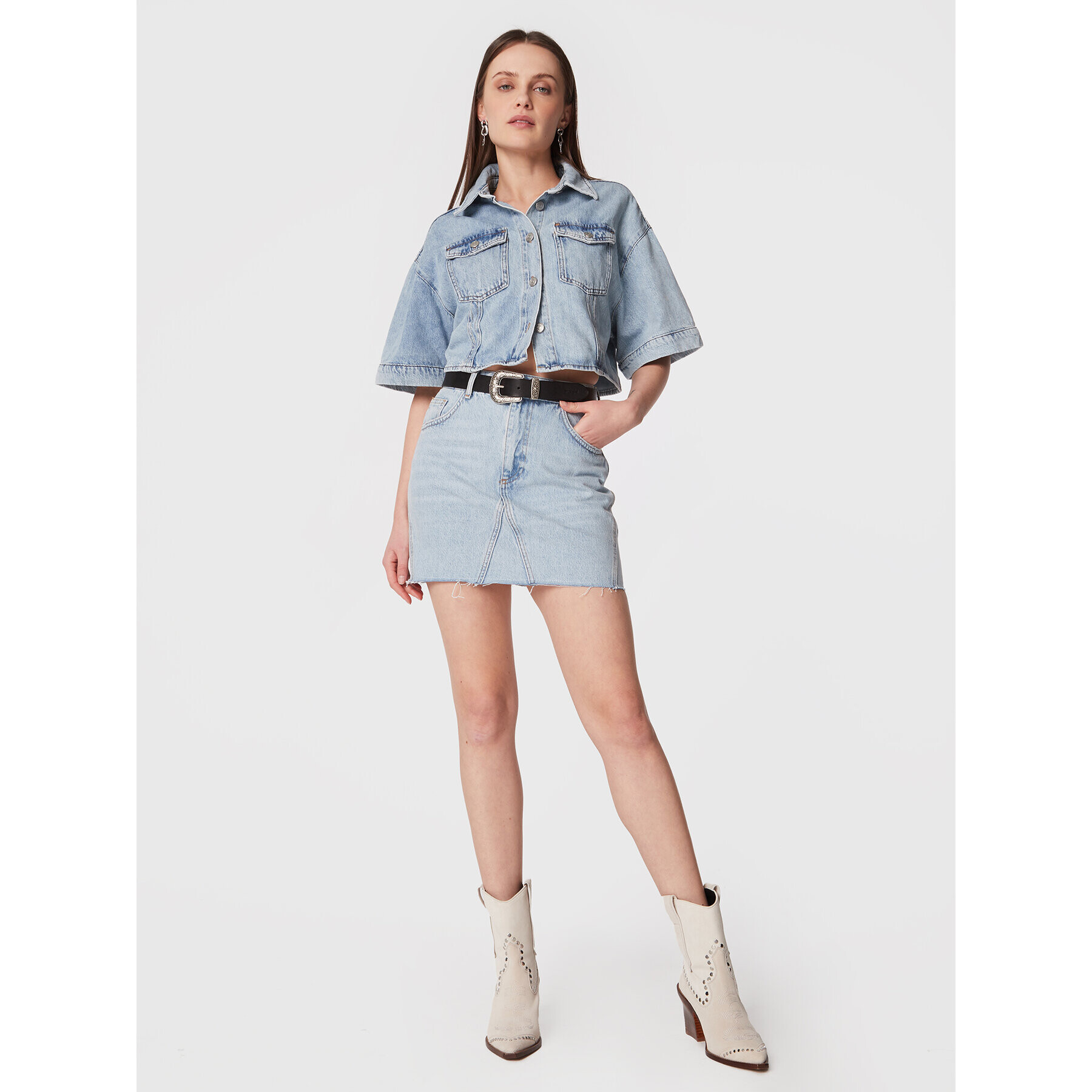 Sisley Дънкова пола 497SL0010 Син Regular Fit - Pepit.bg