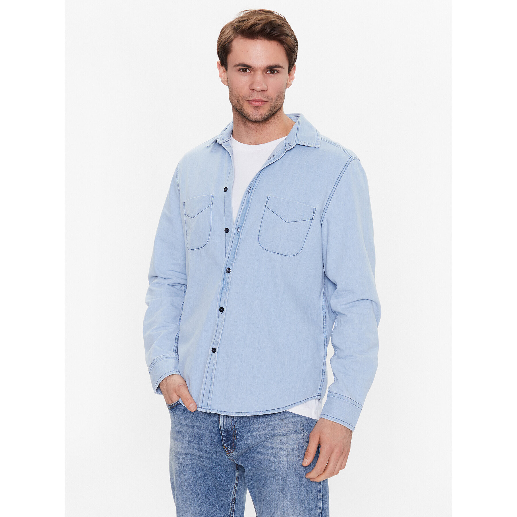 Sisley дънкова риза 5FV6SQ017 Син Regular Fit - Pepit.bg