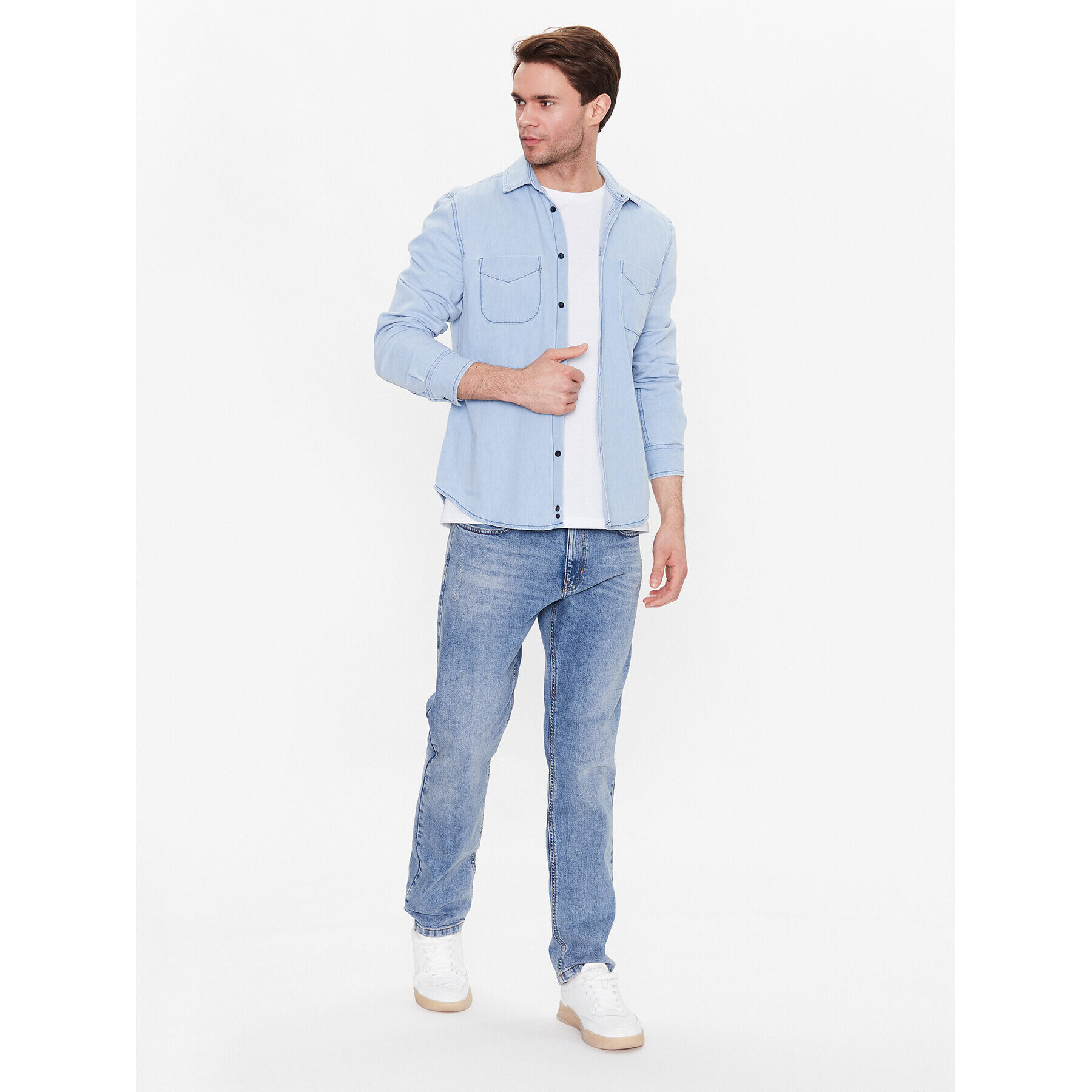 Sisley дънкова риза 5FV6SQ017 Син Regular Fit - Pepit.bg