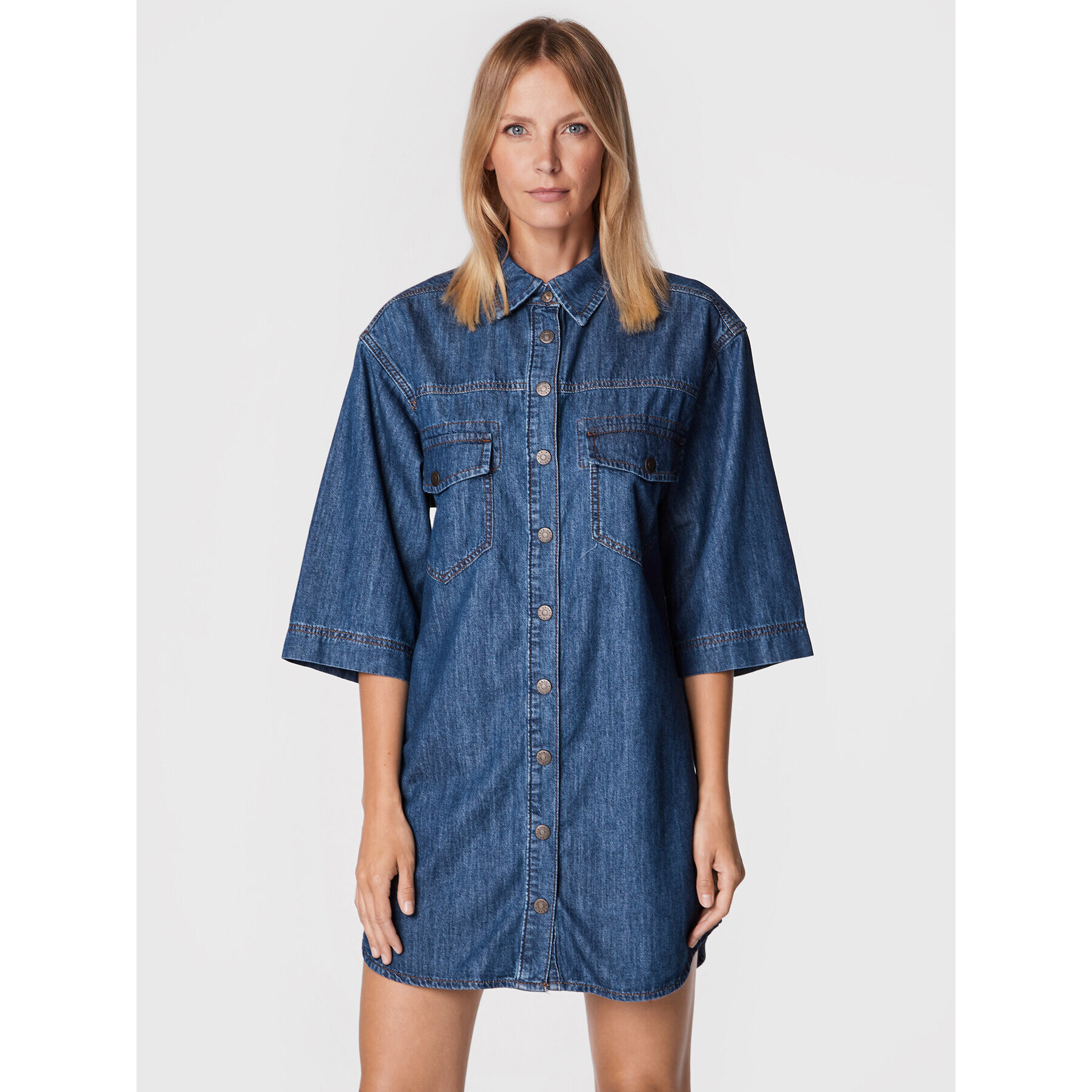 Sisley Дънкова рокля 4FU6LV023 Син Regular Fit - Pepit.bg