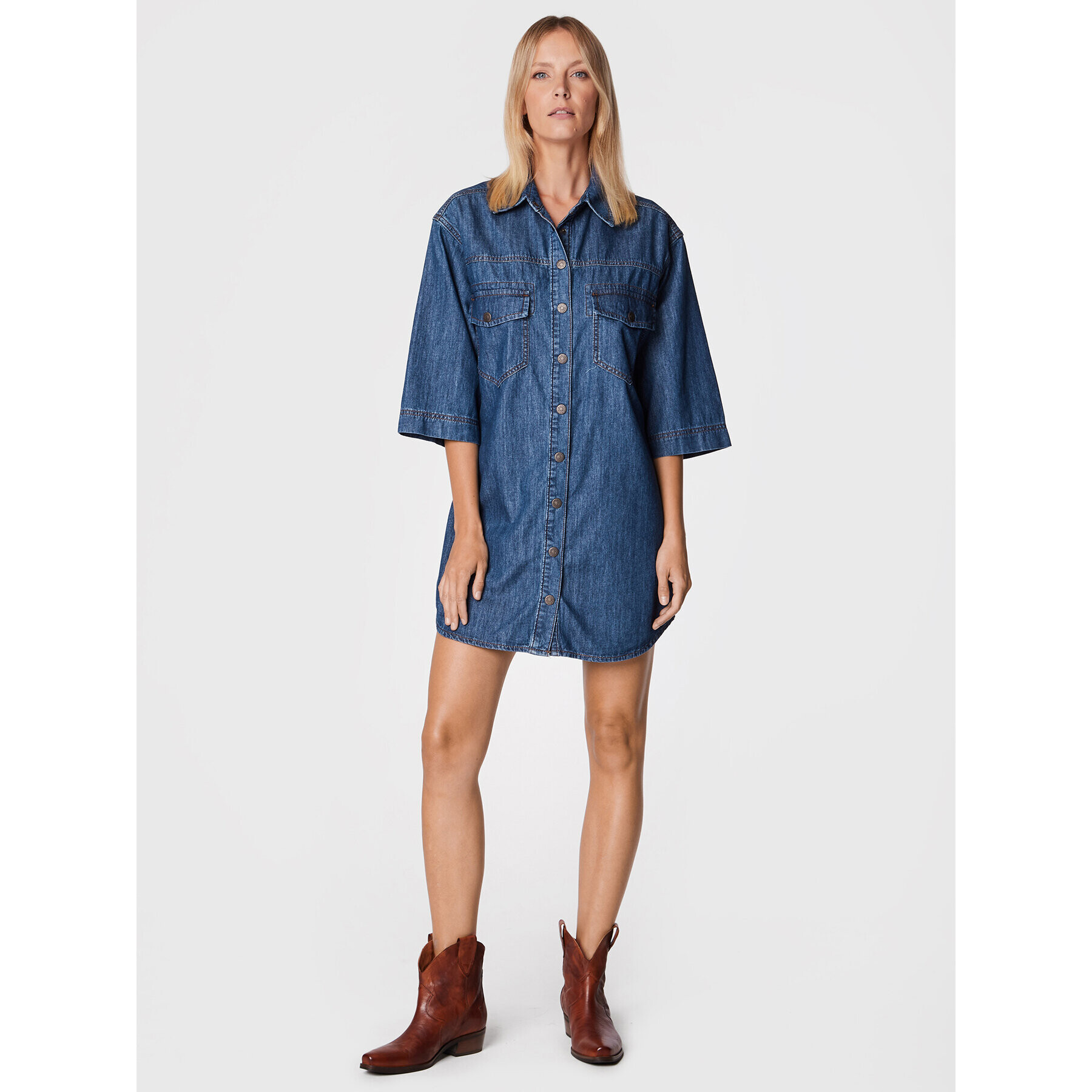 Sisley Дънкова рокля 4FU6LV023 Син Regular Fit - Pepit.bg