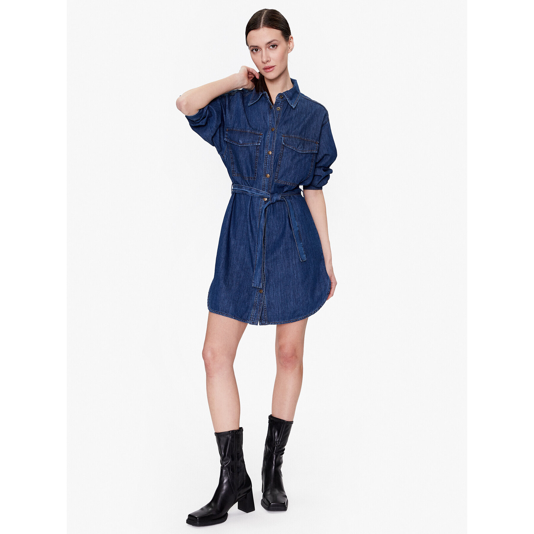 Sisley Дънкова рокля 4FU6LV039 Тъмносин Regular Fit - Pepit.bg