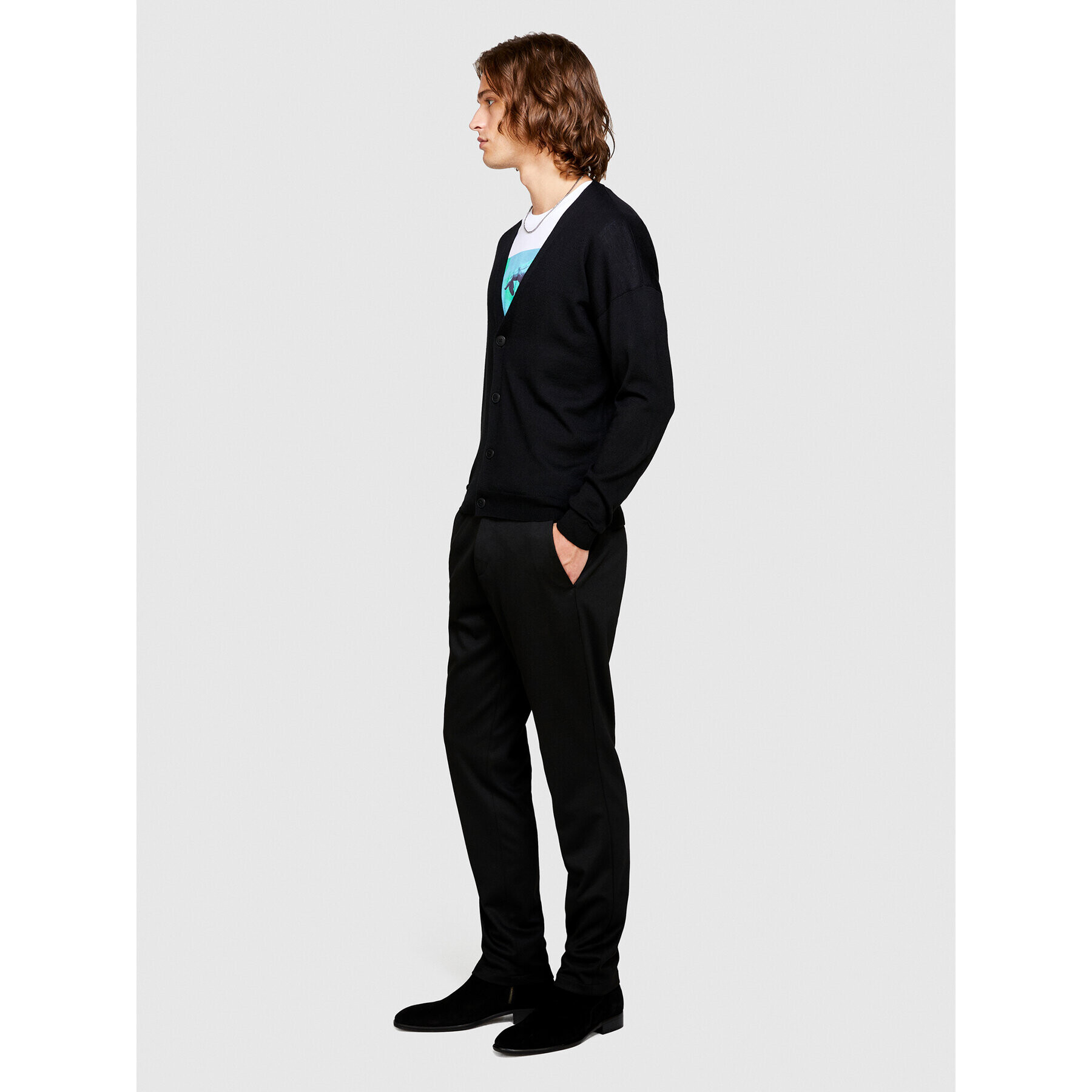 Sisley Кардиган 11BAS600J Черен Regular Fit - Pepit.bg