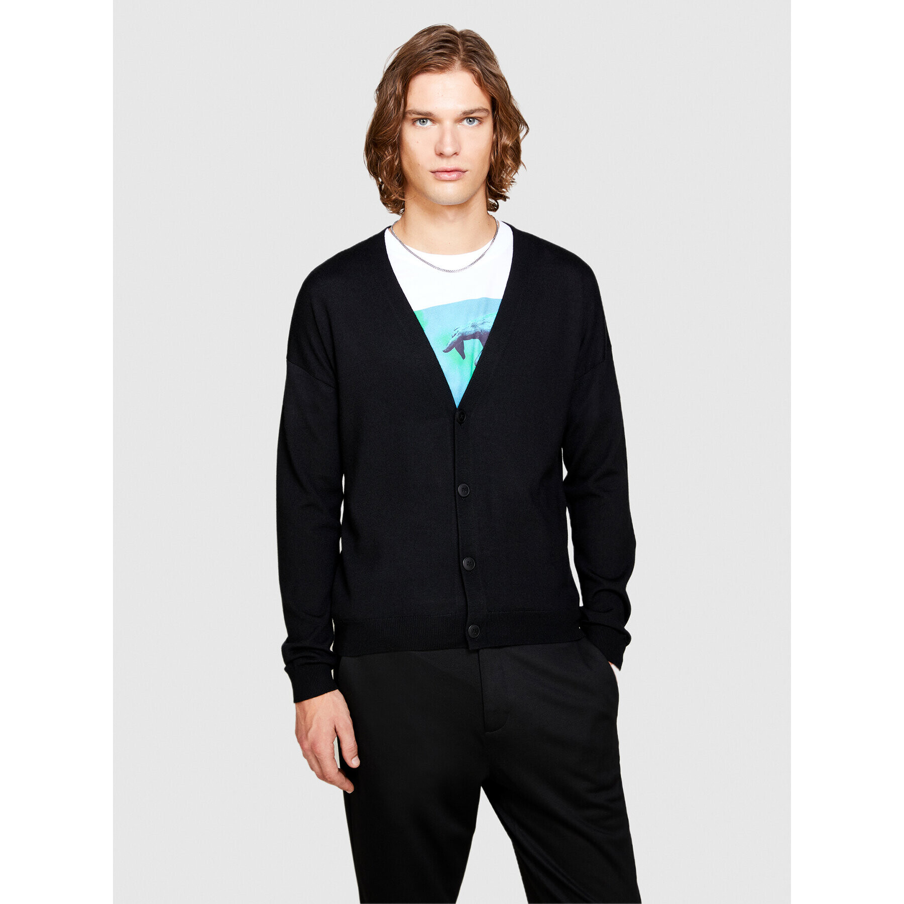 Sisley Кардиган 11BAS600J Черен Regular Fit - Pepit.bg
