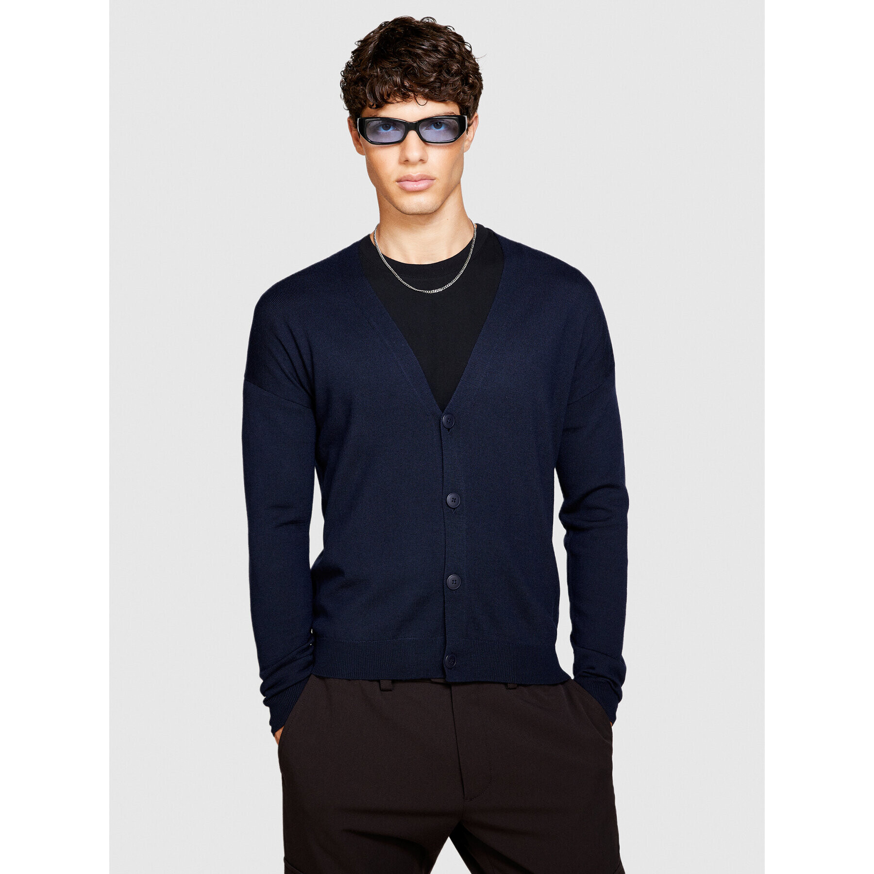 Sisley Кардиган 11BAS600J Тъмносин Regular Fit - Pepit.bg