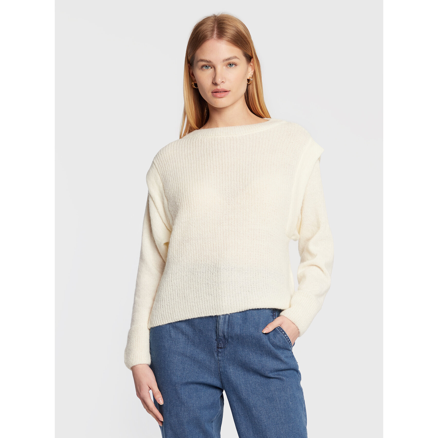 Sisley Пуловер 1068M1029 Екрю Boxy Fit - Pepit.bg
