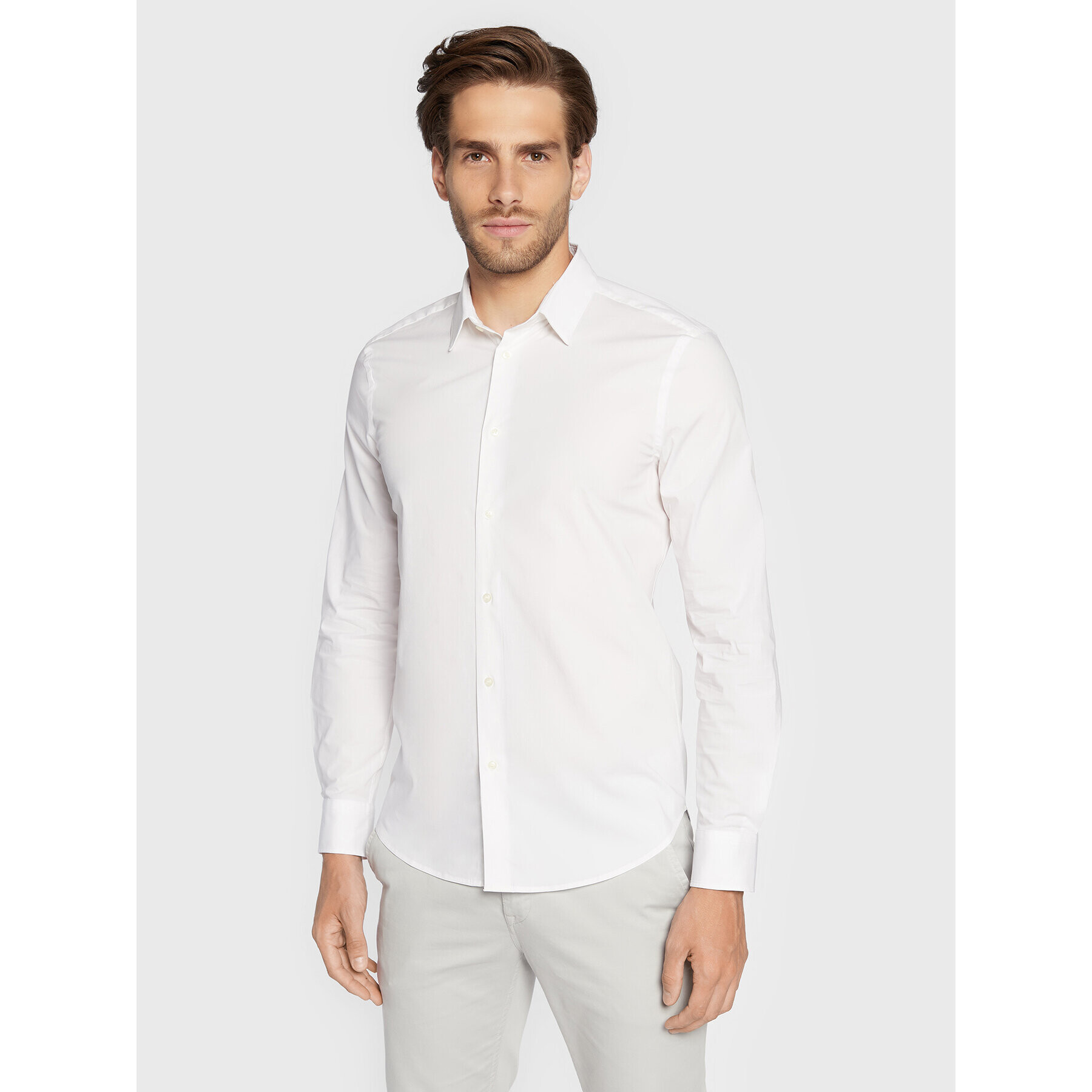 Sisley Риза 5CNX5QL19 Бял Slim Fit - Pepit.bg