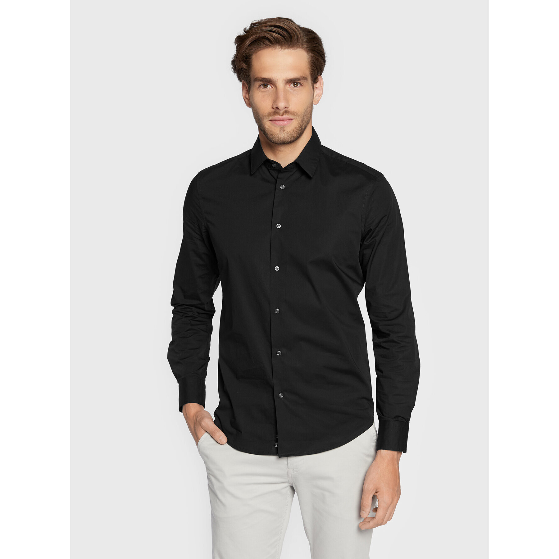 Sisley Риза 5CNX5QL19 Черен Slim Fit - Pepit.bg
