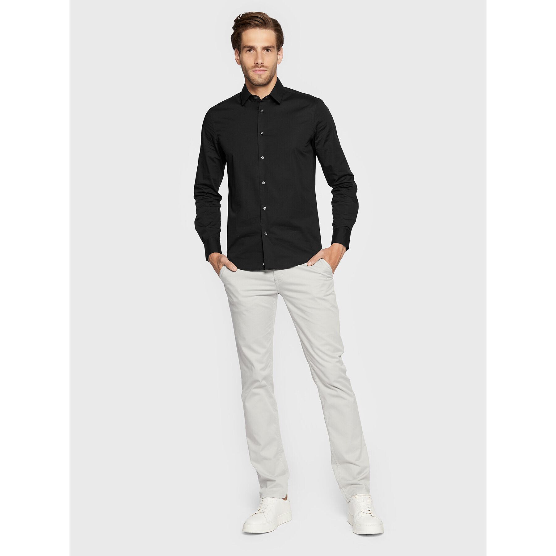 Sisley Риза 5CNX5QL19 Черен Slim Fit - Pepit.bg