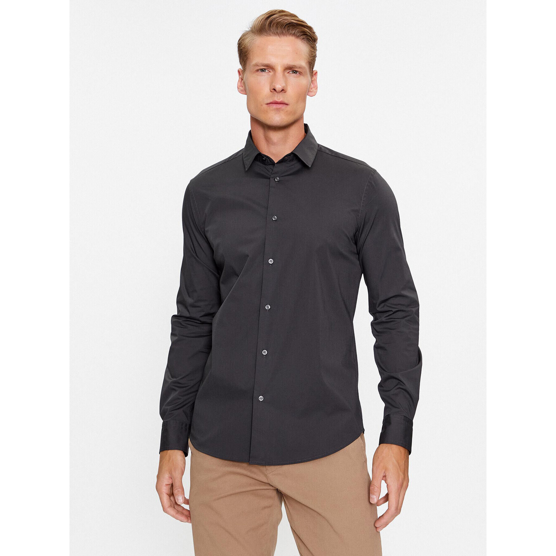 Sisley Риза 5CNX5QL19 Сив Slim Fit - Pepit.bg