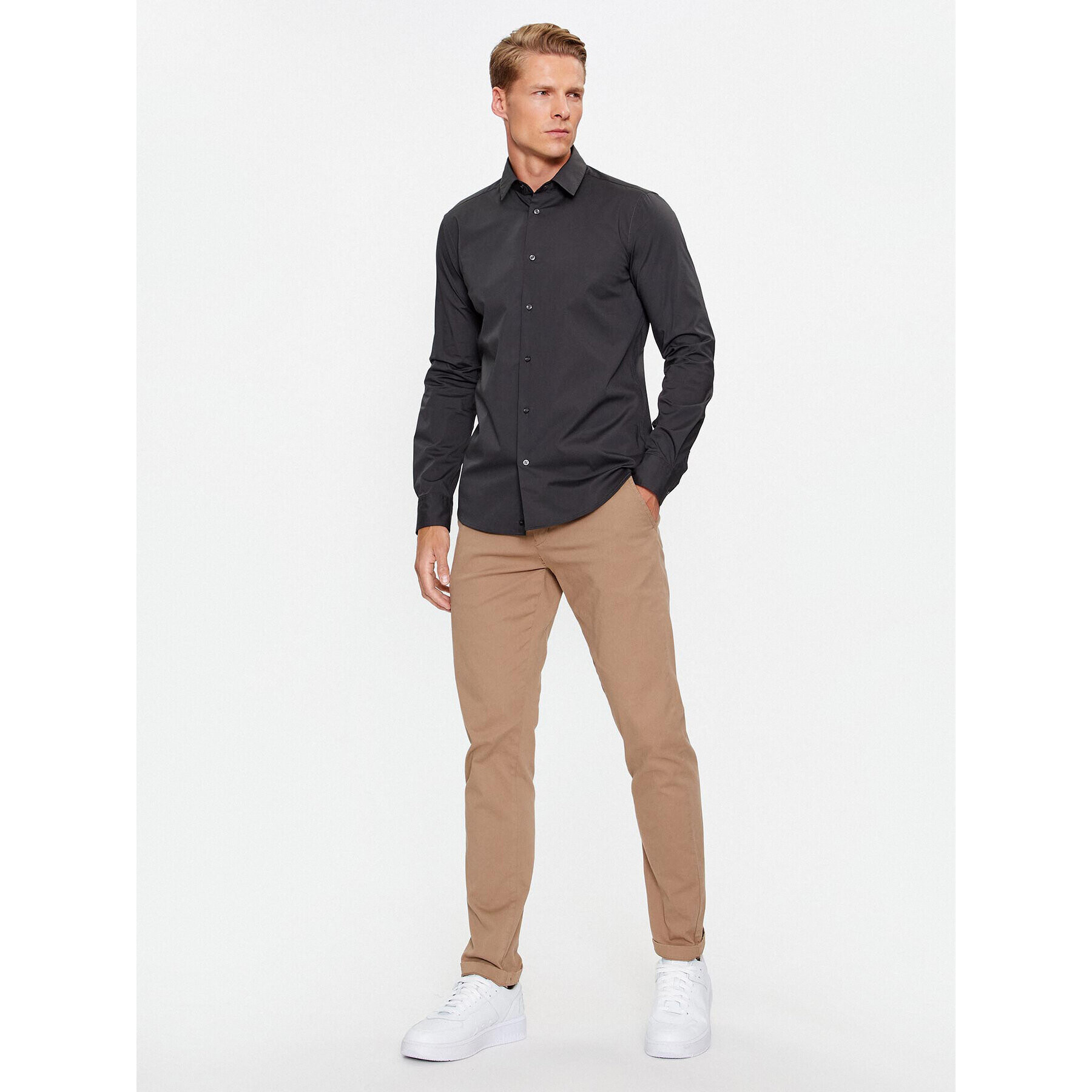 Sisley Риза 5CNX5QL19 Сив Slim Fit - Pepit.bg