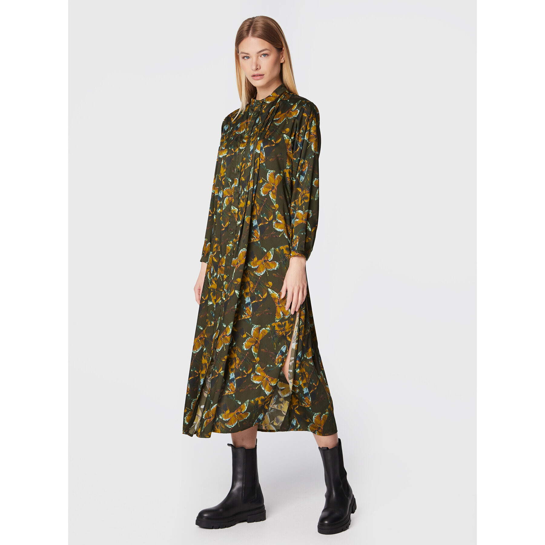Sisley Рокля тип риза 4RUNLV01W Зелен Regular Fit - Pepit.bg