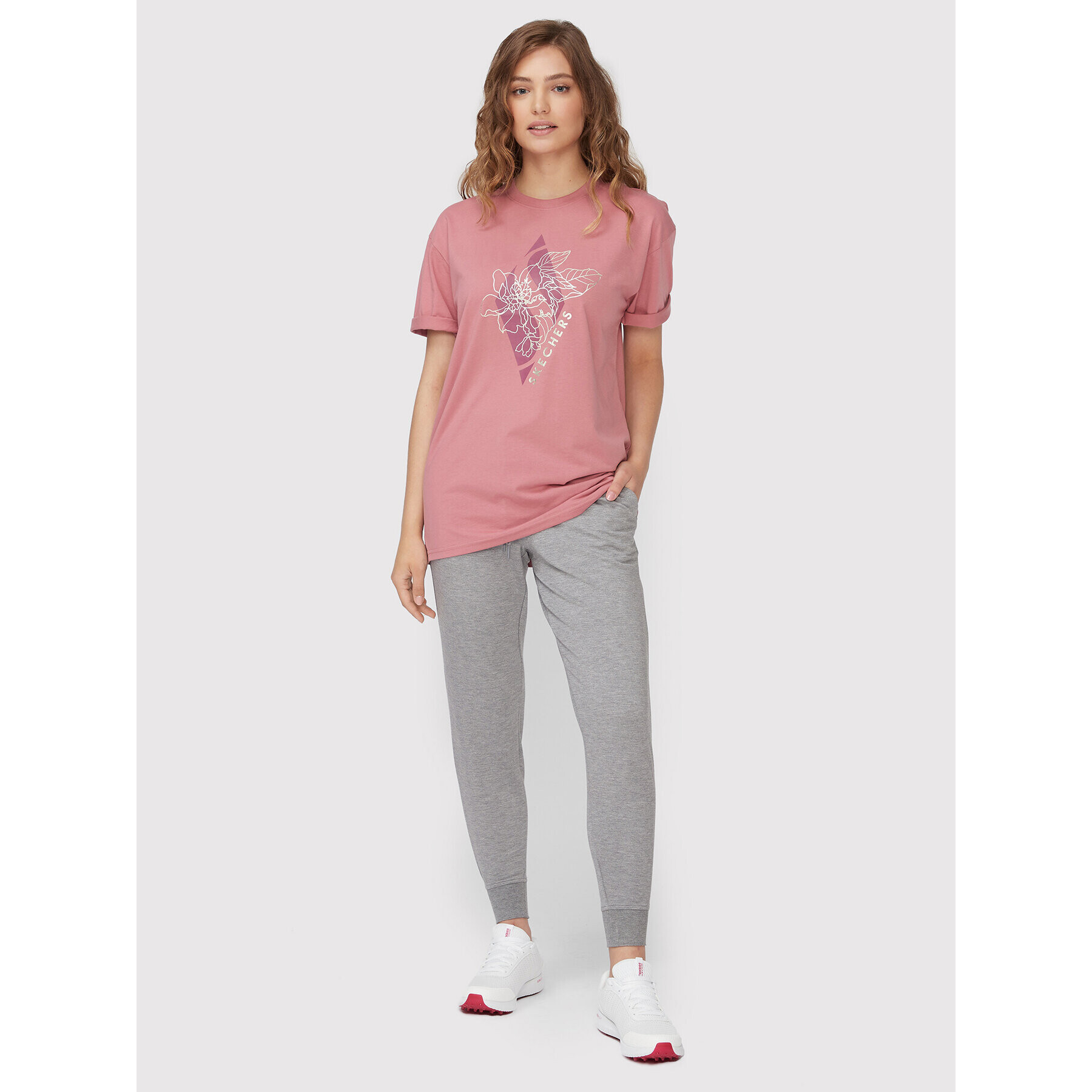 Skechers Тишърт Diamond Magnolia Outline Everybody WTS354 Розов Relaxed Fit - Pepit.bg