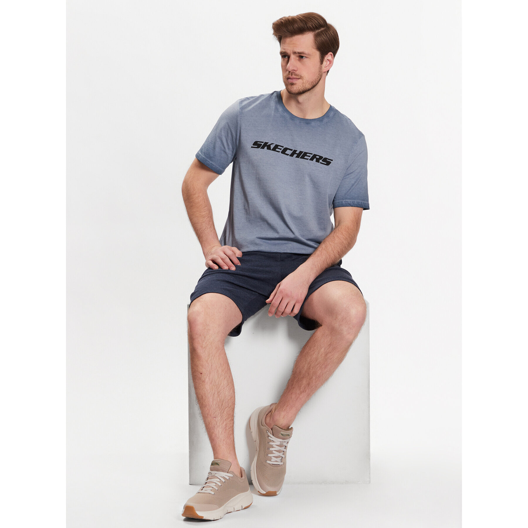 Skechers Тишърт Diamond Wash Heritage M02TS76 Син Regular Fit - Pepit.bg