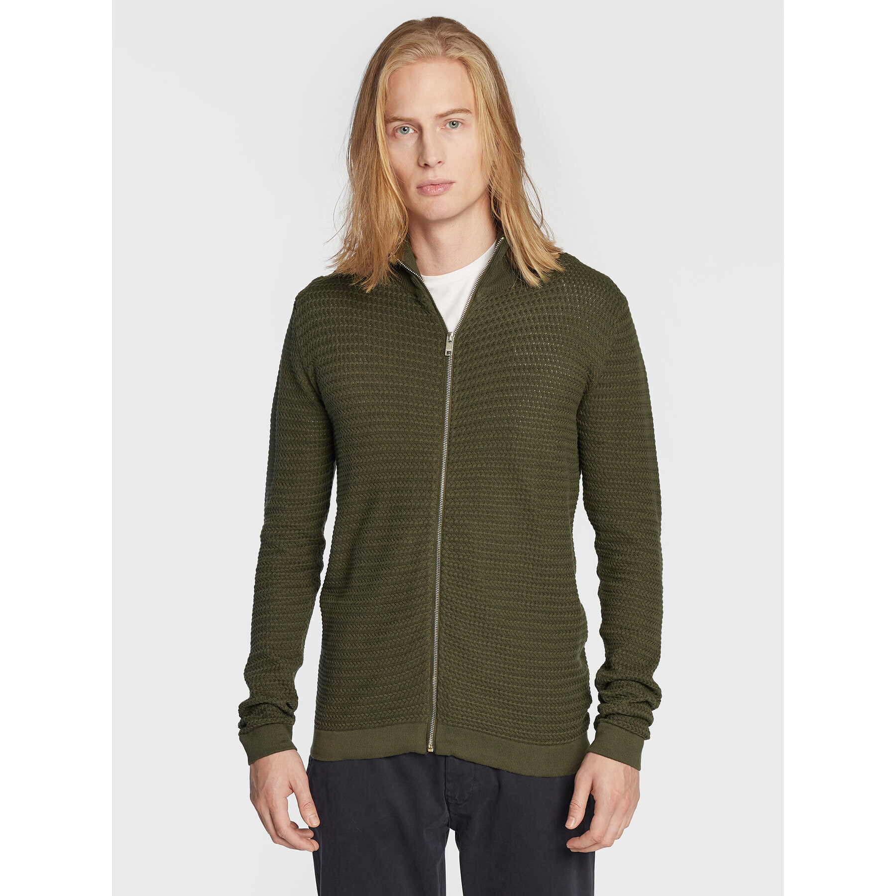 Solid Кардиган 21103418 Зелен Slim Fit - Pepit.bg
