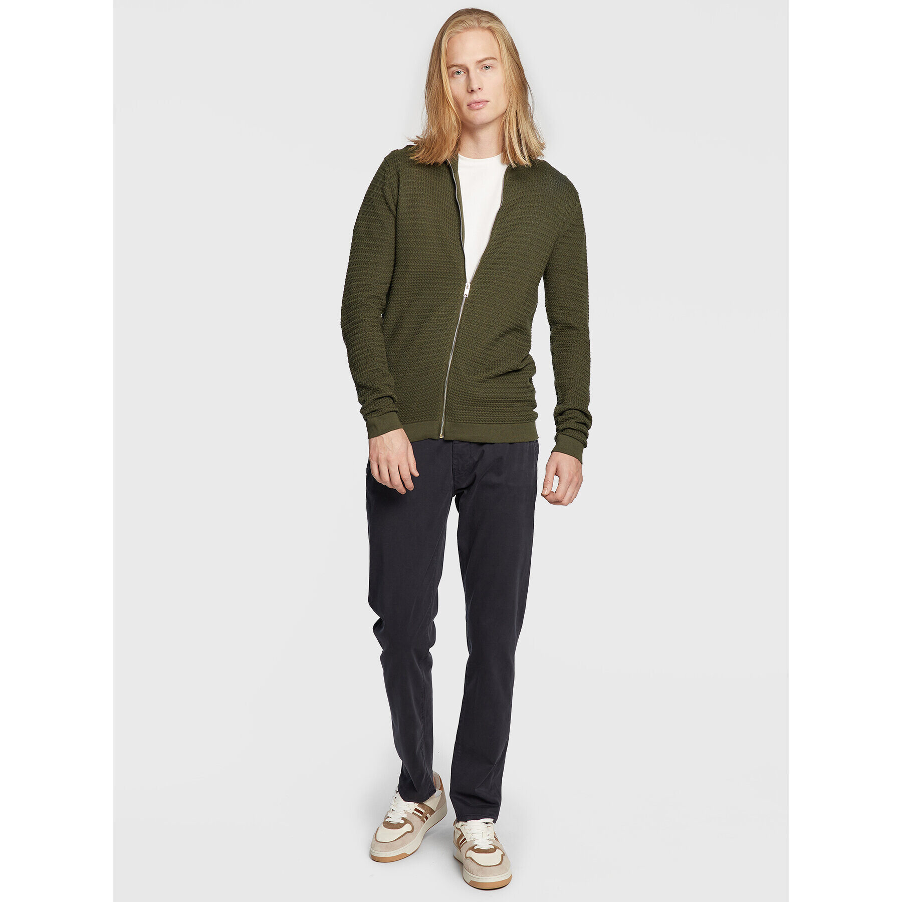 Solid Кардиган 21103418 Зелен Slim Fit - Pepit.bg