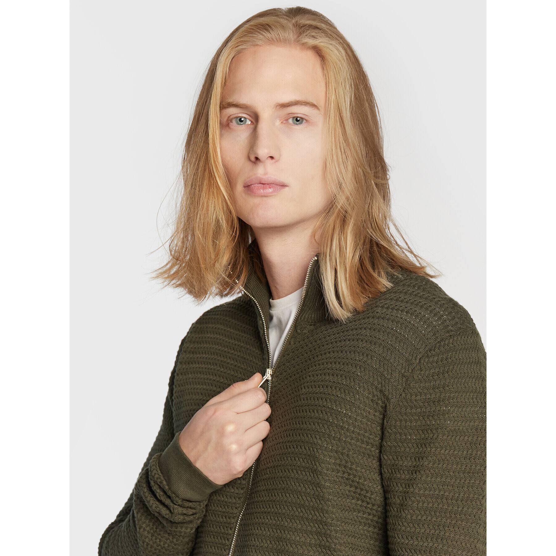 Solid Кардиган 21103418 Зелен Slim Fit - Pepit.bg