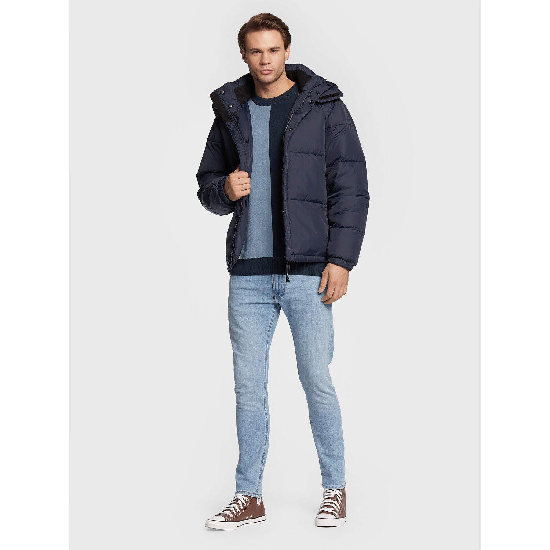 Solid Пухено яке 21107218 Тъмносин Relaxed Fit - Pepit.bg