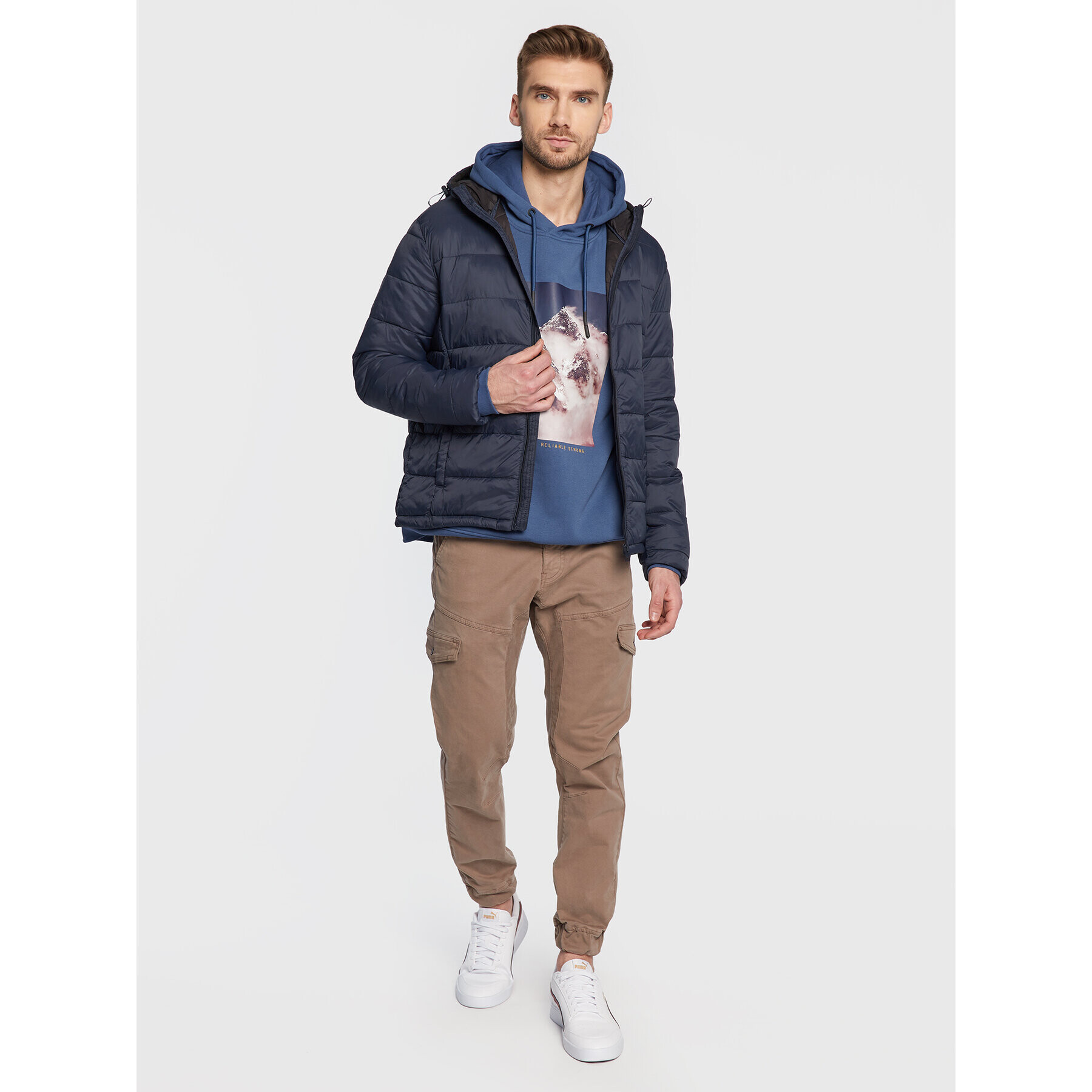 Solid Пухено яке Cole 21107081 Тъмносин Regular Fit - Pepit.bg