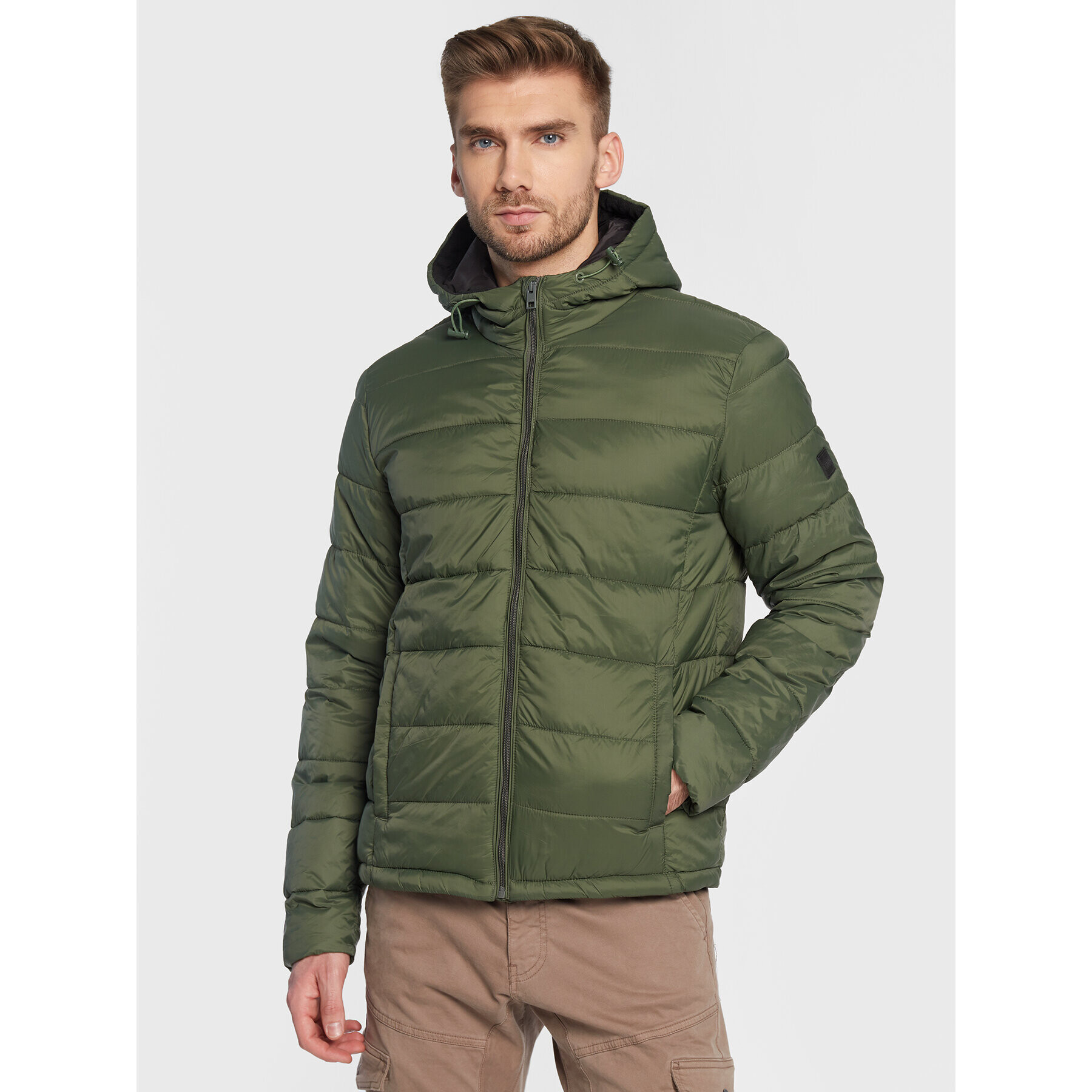 Solid Пухено яке Cole 21107081 Зелен Regular Fit - Pepit.bg