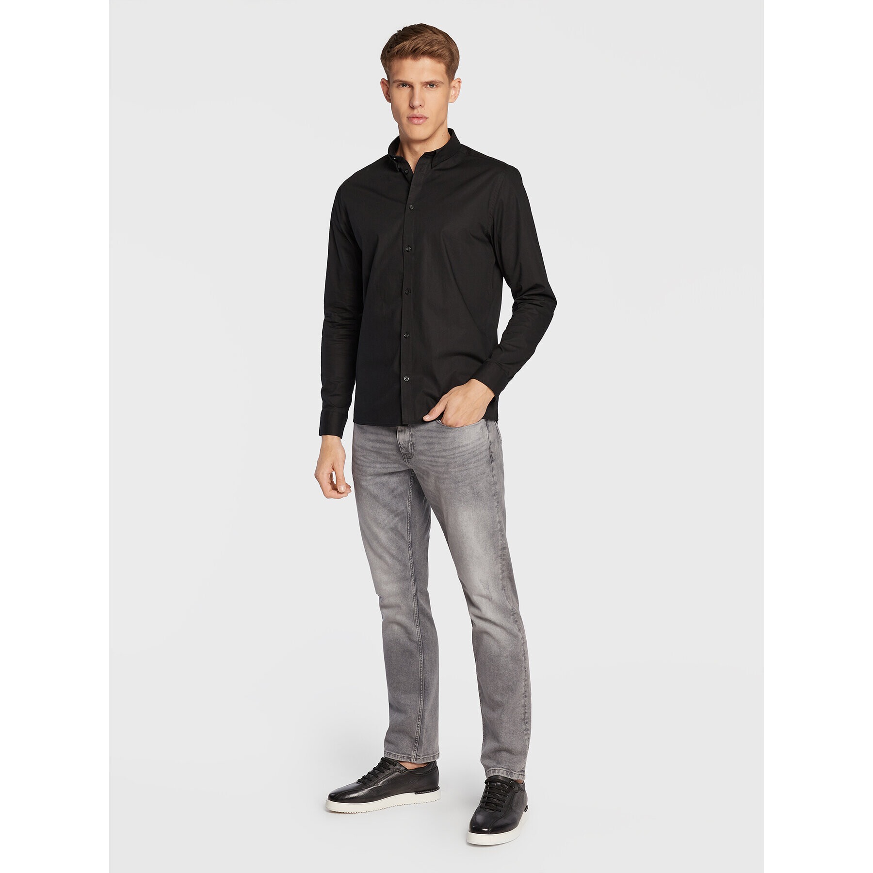 Solid Риза 21103247 Черен Slim Fit - Pepit.bg